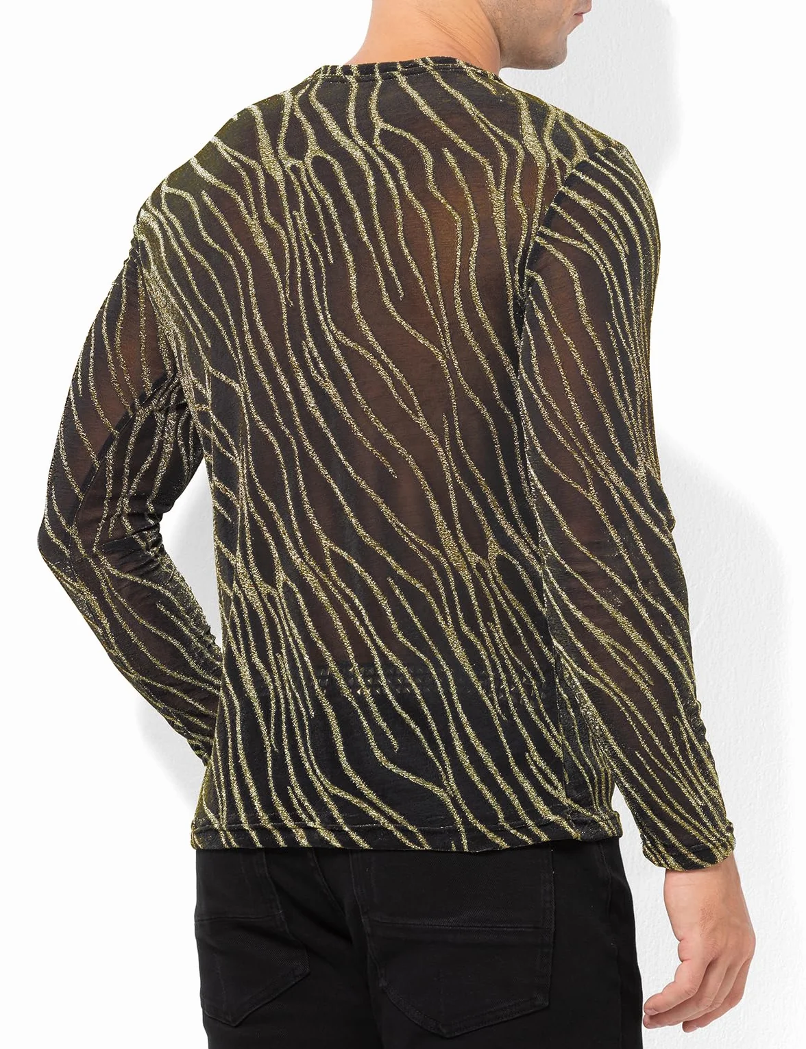 Casey Kevin Maglia Rete Uomo Manica Lunga Glitter Trasparente Sexy Camicia Body Maglietta Paillettes Discoteca Abbigliamento Mesh Shirt Fishnet Trasparenti Vedere Attraverso Tops Clubwear Party Night
