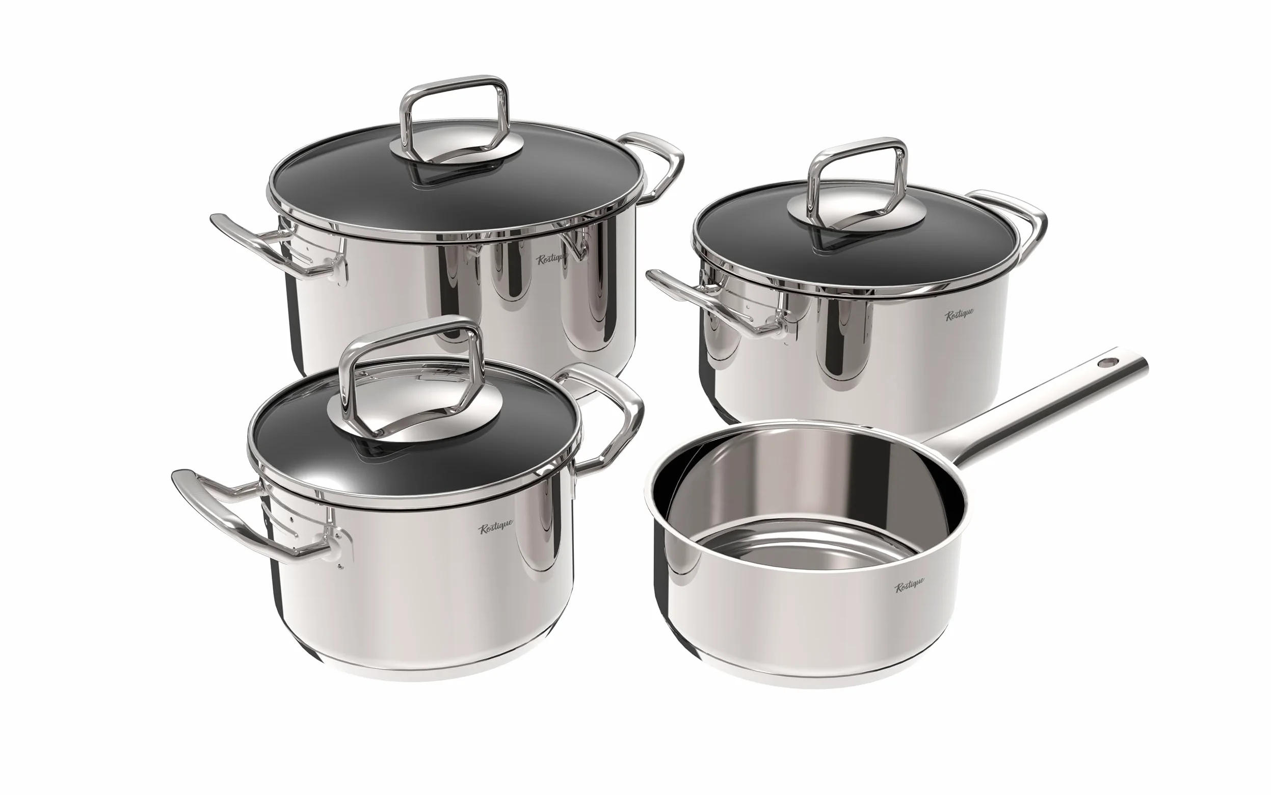 Set di 4 pentole in acciaio inox, pentola da 16 cm, pentola da 16/20/24 cm, adatta a tutti i piani cottura, con coperchio in vetro