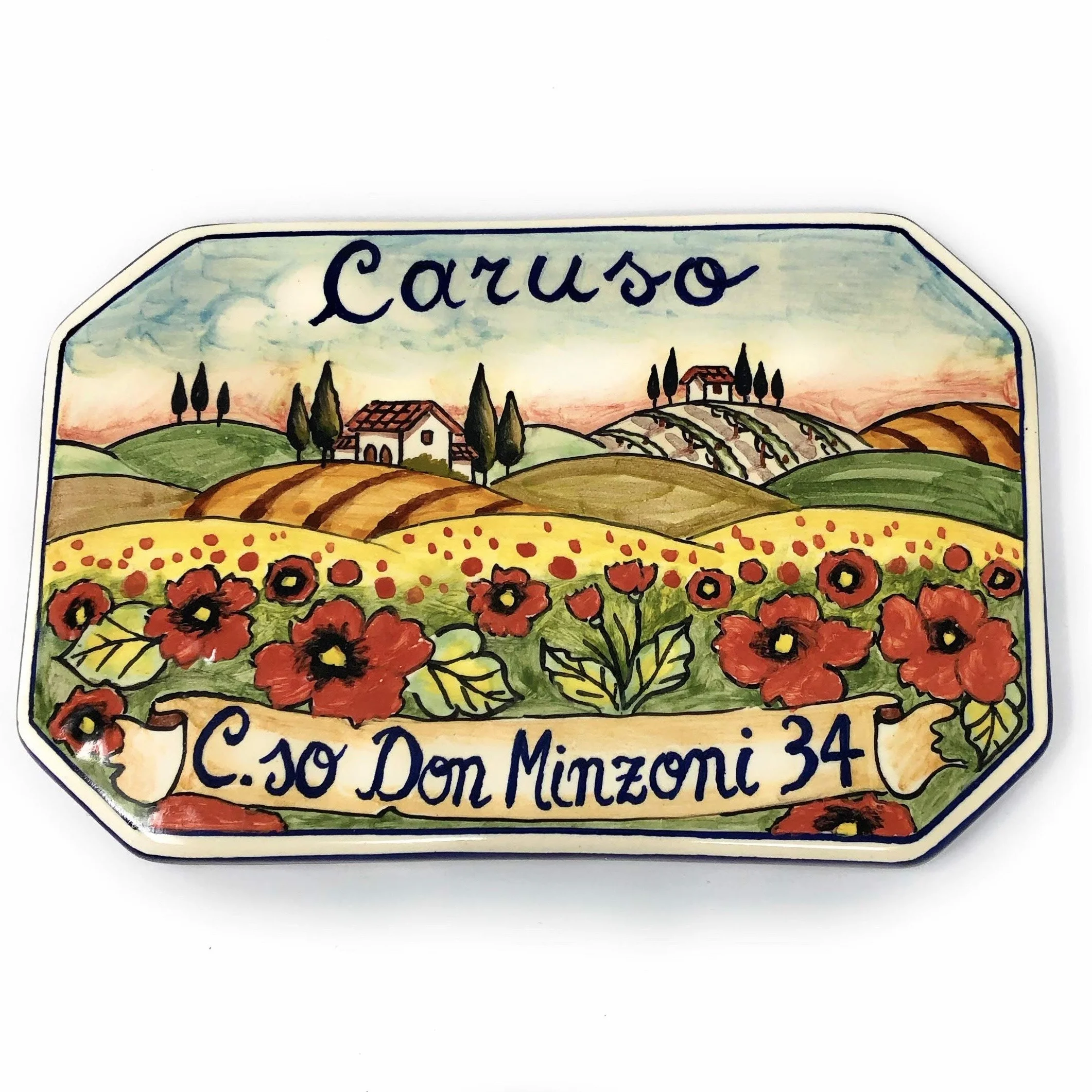 Ceramica italiana artistica numero civico 20x13 personalizzato decorazione paesaggio toscano fatta a mano