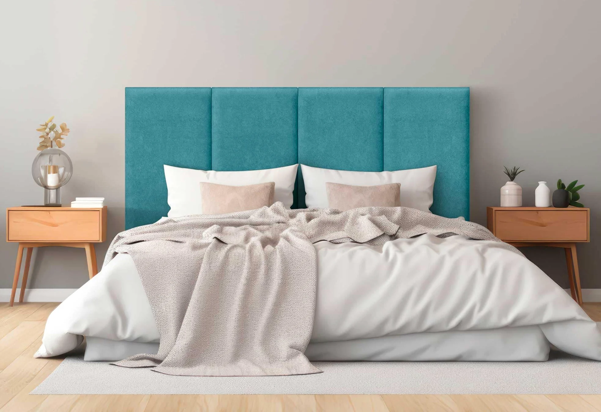 DHOME Testiera Imbottita in Tessuto Aqualine Premium Antimacchia Design Modulare Verticale Autoadesiva Testata Letto Camera da Letto Imbottita (Turchese, 160cm, Altezza 80 cm, x4)