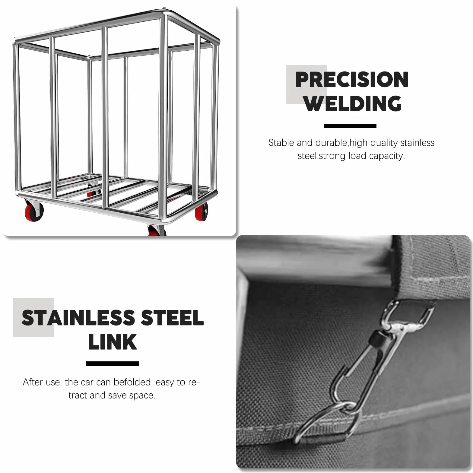Carrello portabiancheria commerciale, grande 400 litri con tela impermeabile rimovibile, cesto portabiancheria in acciaio inossidabile resistente con ruote per hotel e ospedale, carico di 199,6 kg