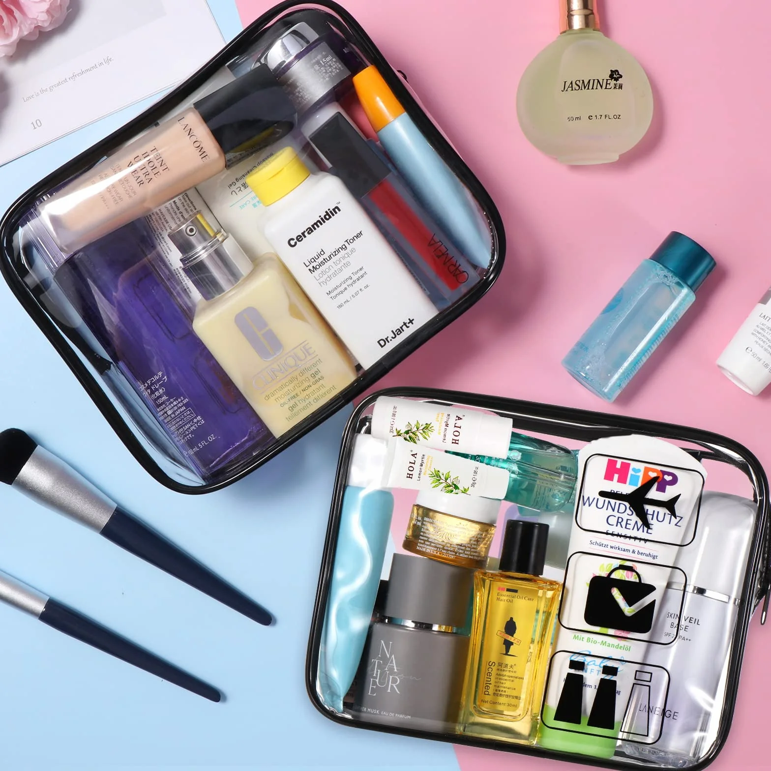 Oderra 2 Borse da Valigia Trasparente, TSA Beauty Case da Viaggio, con Zip, Buste Trasparenti per Cosmetici, Donna/Uomo