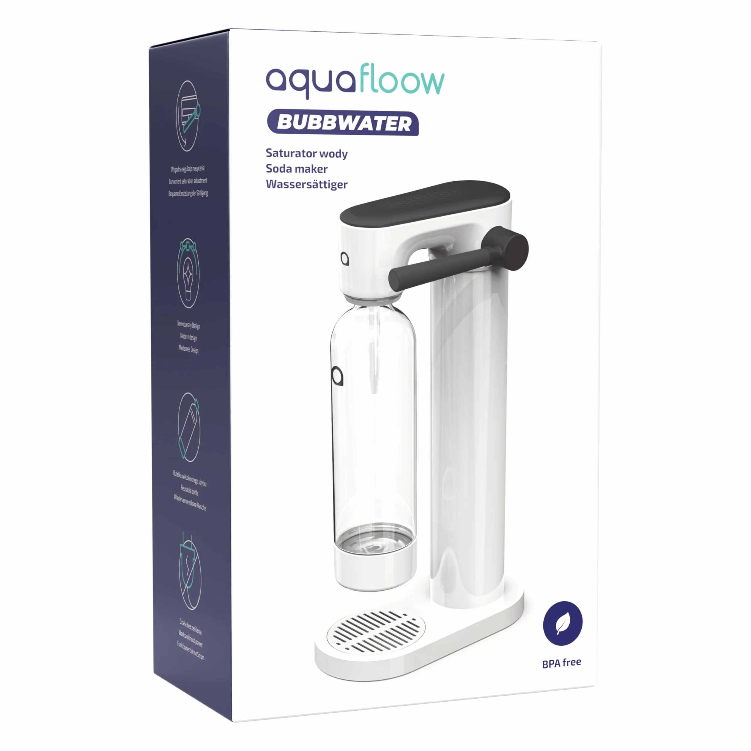 Aquafloow Gasatore per Acqua con Cilindro CO2 2 Bottiglie 800 ml senza BPA – Macchina per Acqua Frizzante senza Elettricità Design Elegante