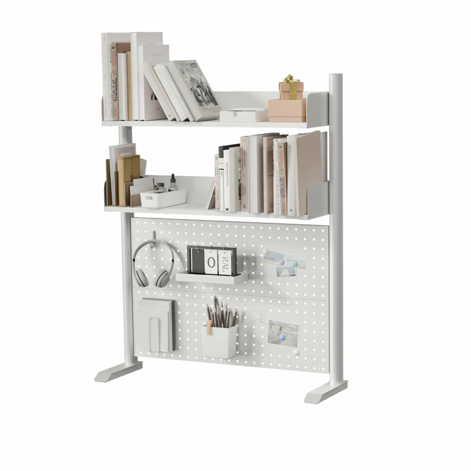 Scaffale da scrivania a 2 livelli, bianco, 80 cm, organizer da scrivania con disco rigido, piano di lavoro, libreria per casa, ufficio o dormitorio