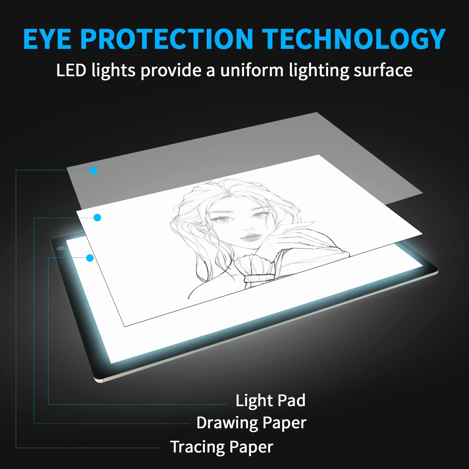TOHETO A2 Lavagna Luminosa per Disegnare con LED Tracing Light Pad 23.7x15.8 Pollici