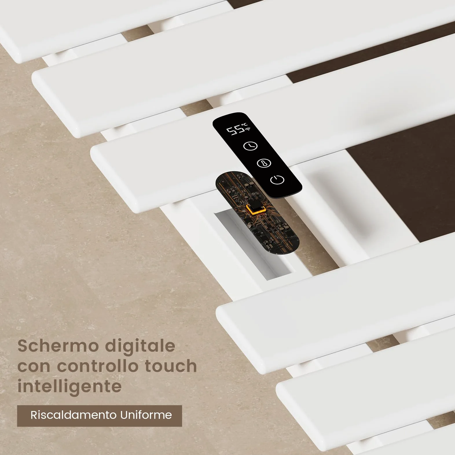 EMKE Scaldasalviette Elettrico 1000x500mm 320W Bianco, Lato Sinistro con Schermo Tattile, Controllo Wi-Fi e Funzione Timer