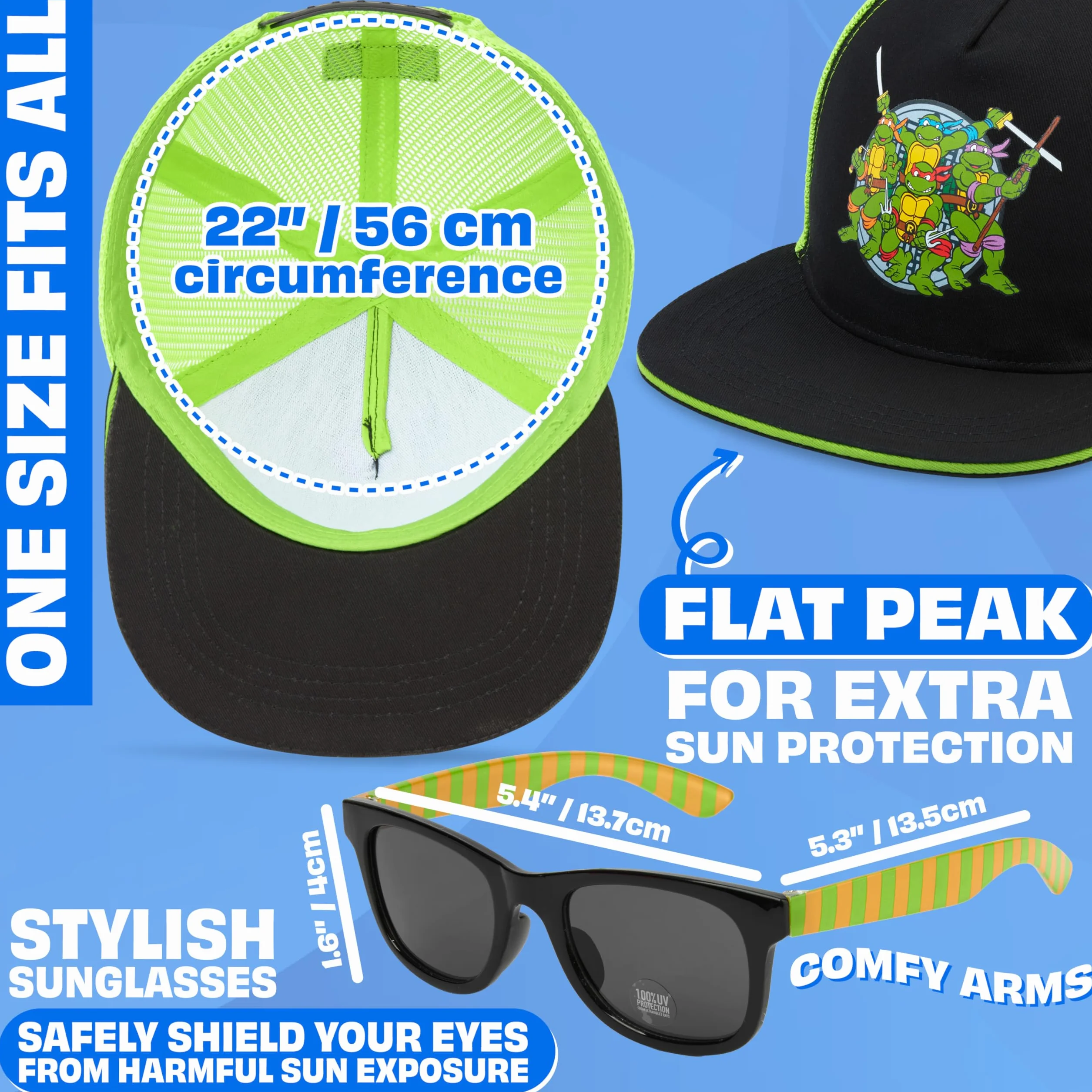 Batman Marvel Avengers Teenage Mutant Ninja Turtles Cappello Baseball Occhiali da Sole Bambino Set Protezione UV 100% Regalo per Ragazzi