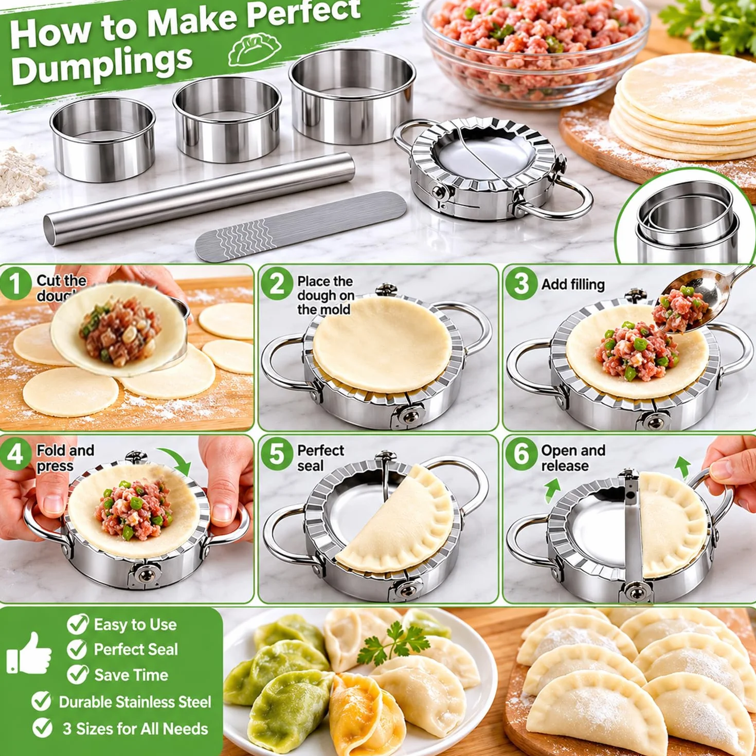 Stampo per Ravioli, Set Acciaio Inossidabile 8 Pezzi, Stampi per Gnocchi