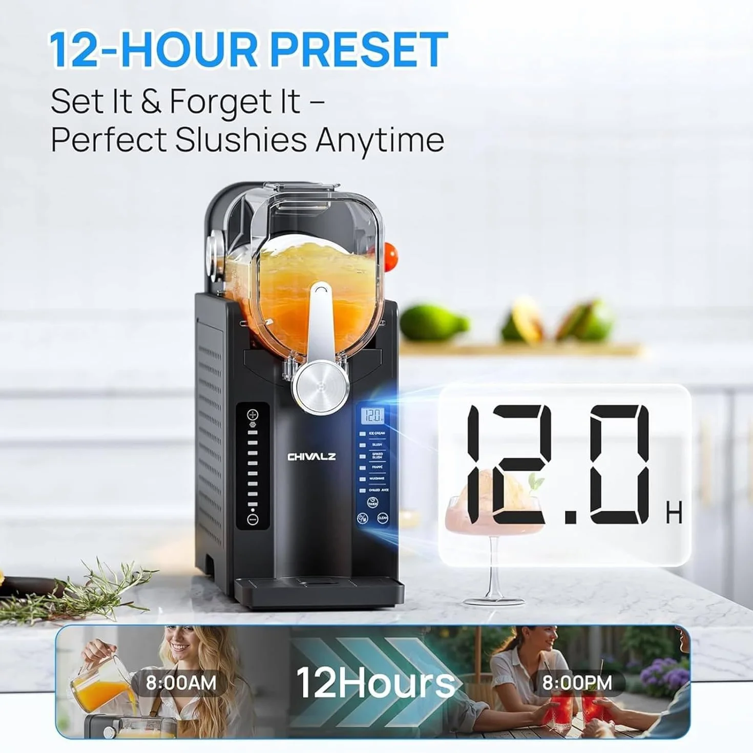 Granita, macchina per granita da 1,6 l, senza ghiaccio, per la casa, macchina professionale per bevande ghiacciate, autopulente, 6 programmi preimpostati, margarita ghiacciate, frappé, milkshake