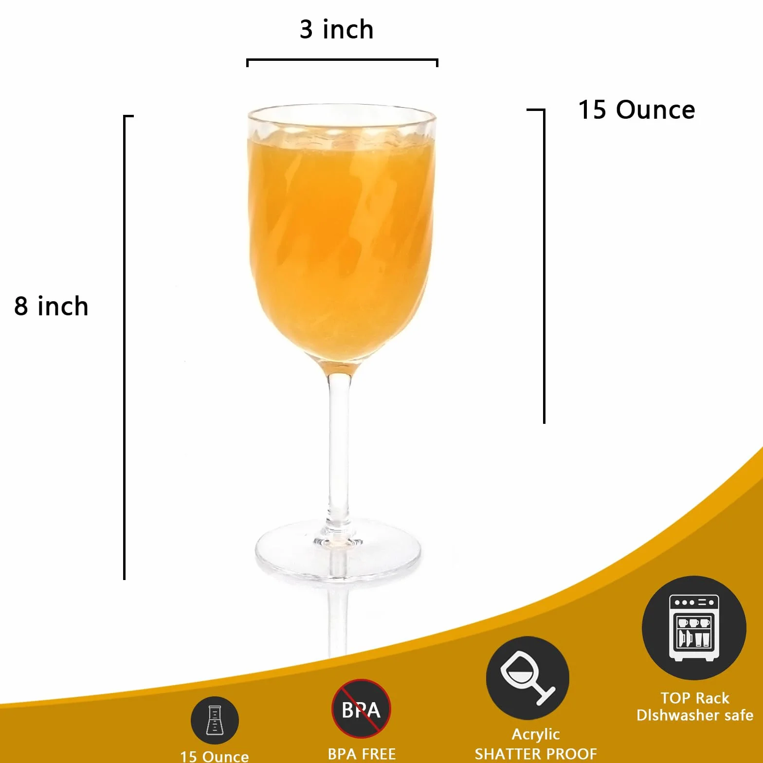 Yalin, set di 6 calici infrangibili in acrilico da 444 ml, impilabili, per vino e acqua. (Trasparente, 444 ml)