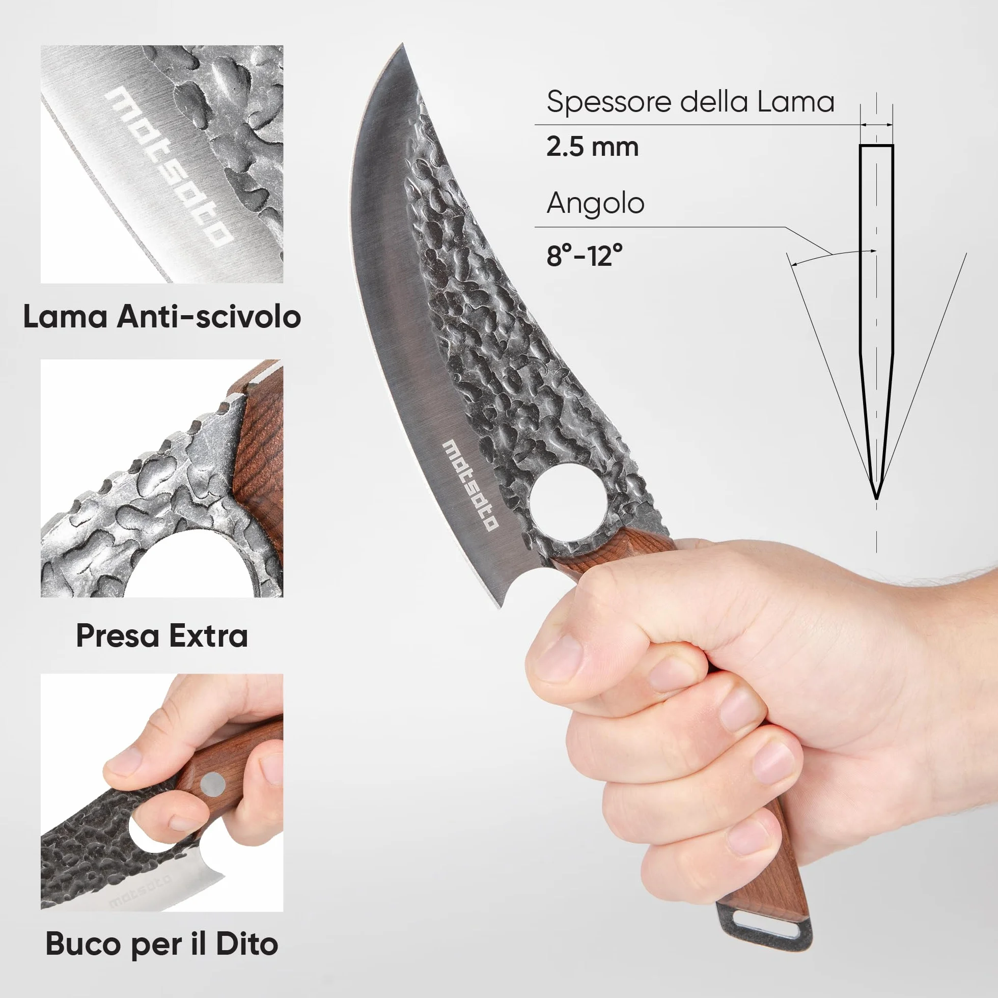 Matsato Set Coltello Professionale da Cucina in Acciaio Giapponese con Lama 15 cm, Coltello Cucina per Carne e Verdure con Fodero di Pelle, Custodia Coltelli BBQ