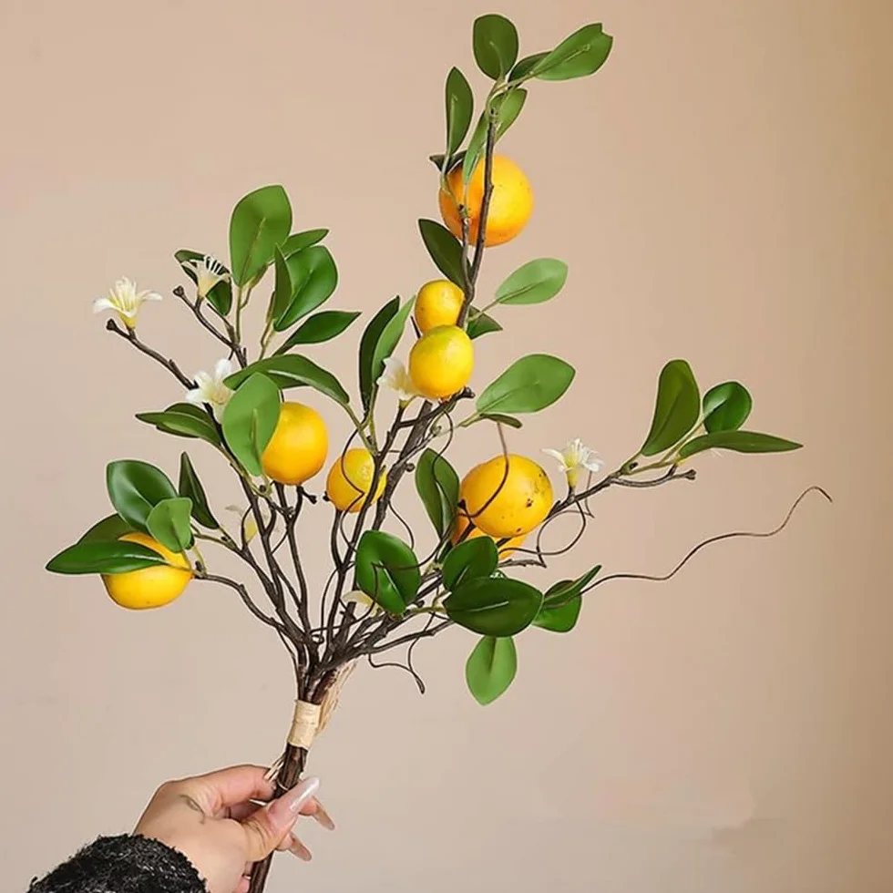 Rami di limoni artificiali 8 teste finti frutta con foglia verde decorazione realistica per casa fattoria centrotavola