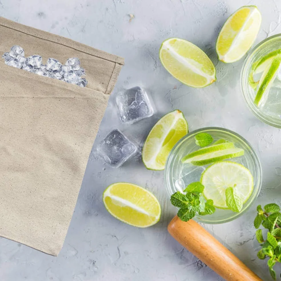 Lewis Bag and Manual Rompighiaccio, borsa per ghiaccio riutilizzabile in cotone con accessori in legno Bar Kitchen Accessory Kit per Crushes Ice Dried Ice. (2 pezzi)
