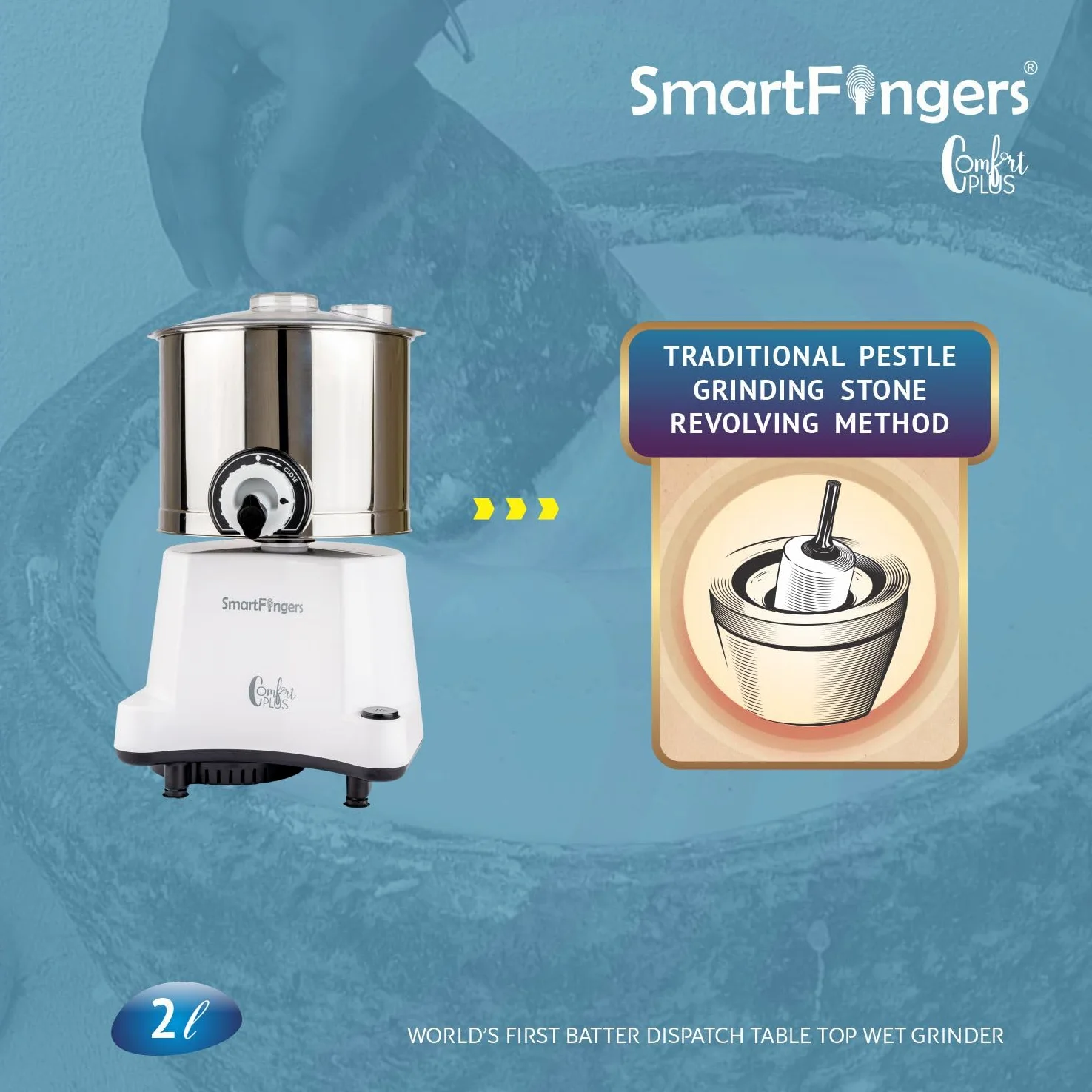SmartFingers Comfort Plus, macinino a umido da 2 l, bianco, 150 W, 3 velocità, acciaio inossidabile