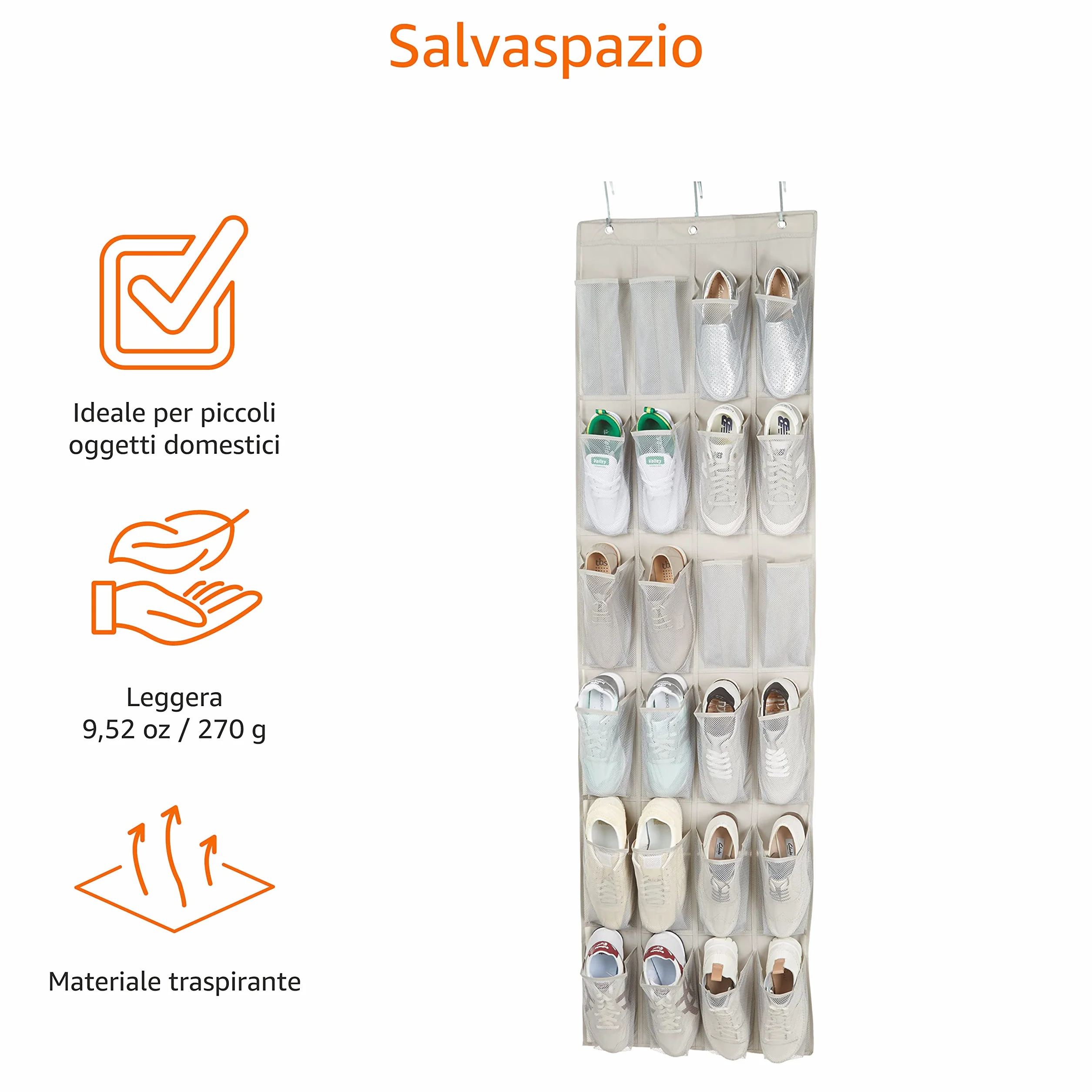 Amazon Basics Scarpiera a sospensione da porta 24 scomparti 48x170.7 cm Grigio