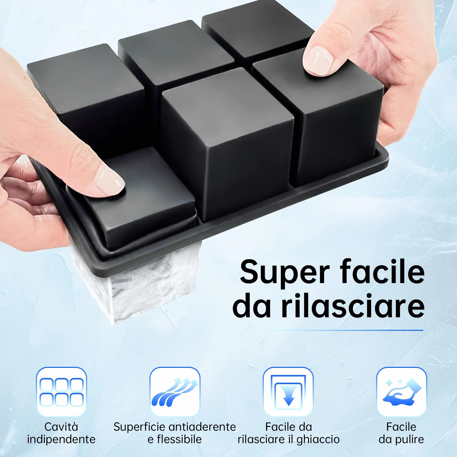 Ankway Stampo per Ghiaccio Set da 2, Silicone Senza BPA, Grande Cubetti con Coperchio, Stampi Impilabili per Whisky e Cocktail