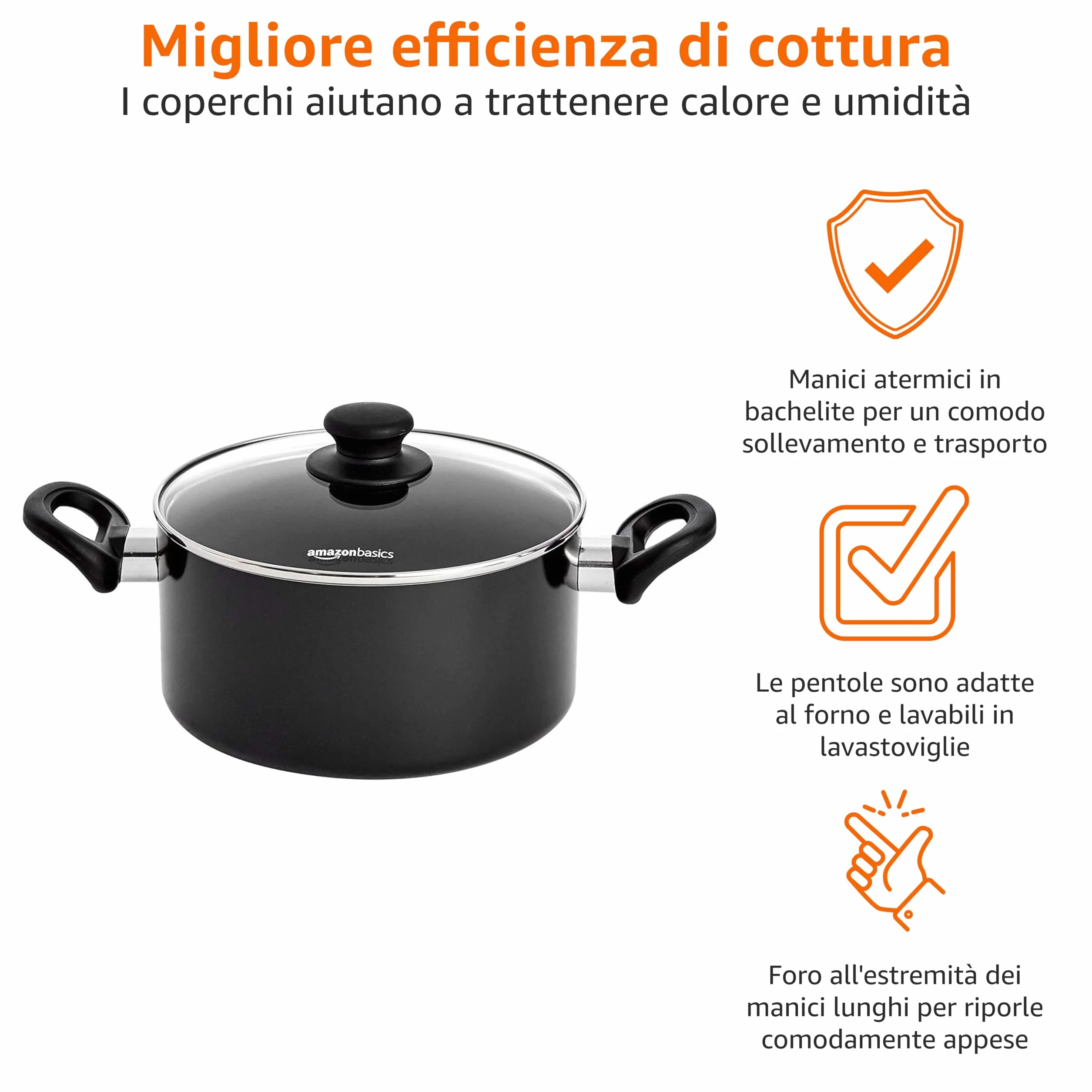 Amazon Basics Set di pentole in ceramica antiaderente per induzione 6 pezzi con coperchi