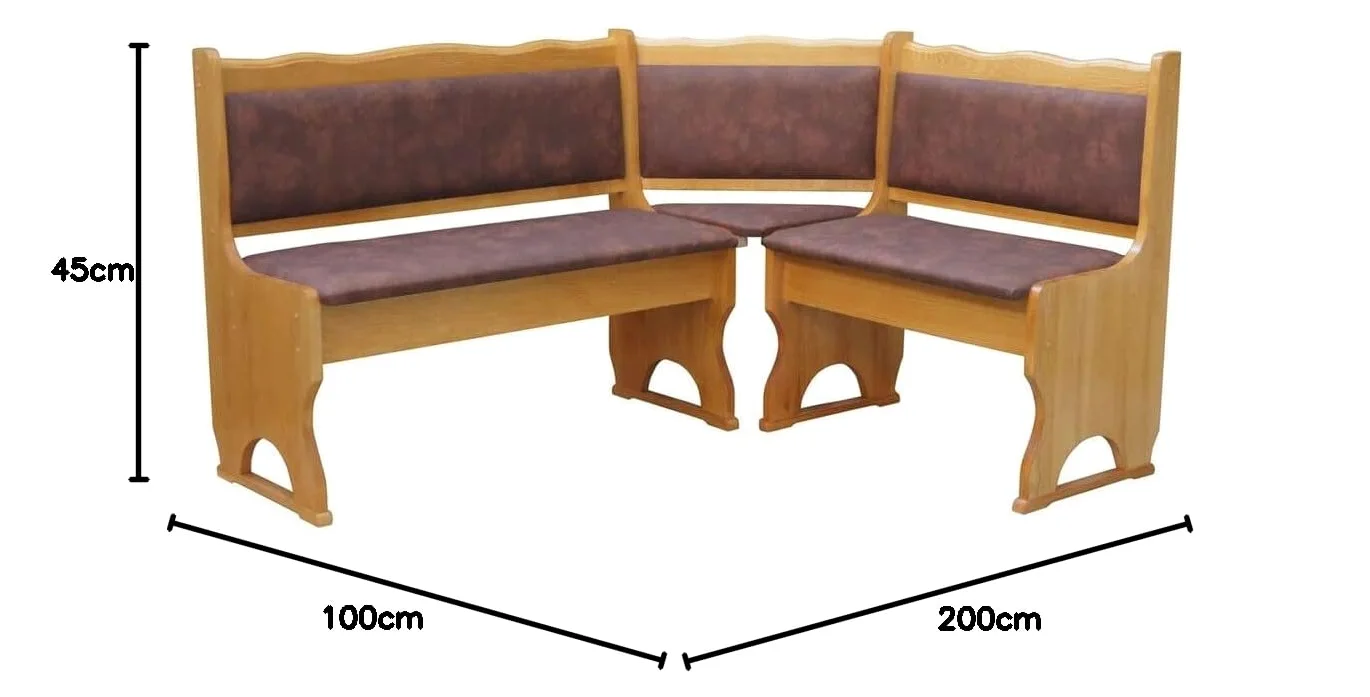 k koma Imbottitura Panca angolare in legno di pino, colore Alder con imbottitura, in legno massello – Nuova pelle ecologica marrone (100 x 120)