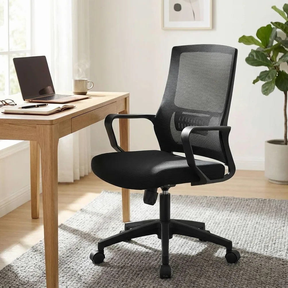 milani home - sedia ufficio girevole con ruote, nero, in polipropilene e metallo, 60 x 62 x 99-109 cm, 60 x 62 cm