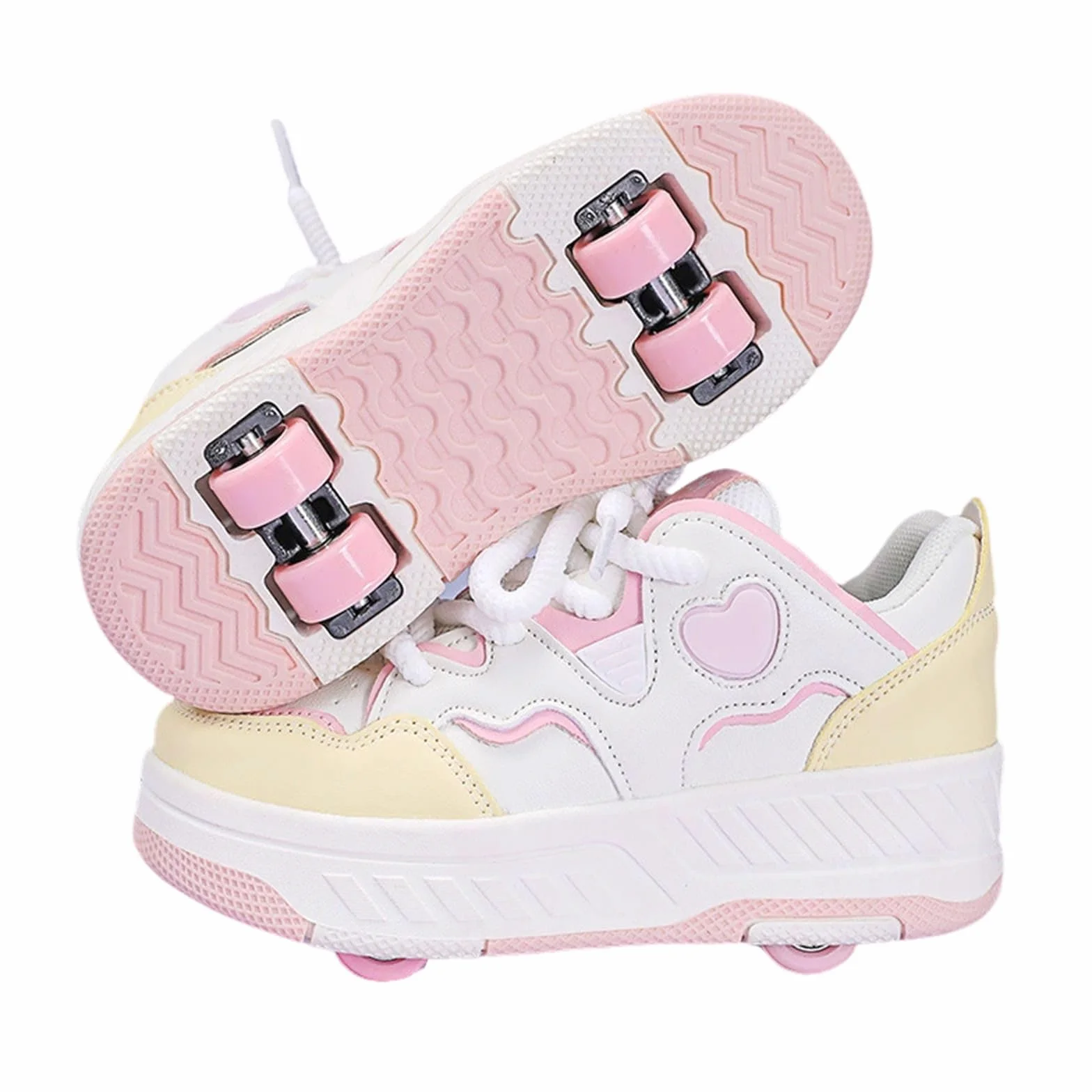 Surwin Scarpe con Rotelle Bambino 2 in 1 Sneaker Cuore d'Amore con Ruote Unisex Traspirante