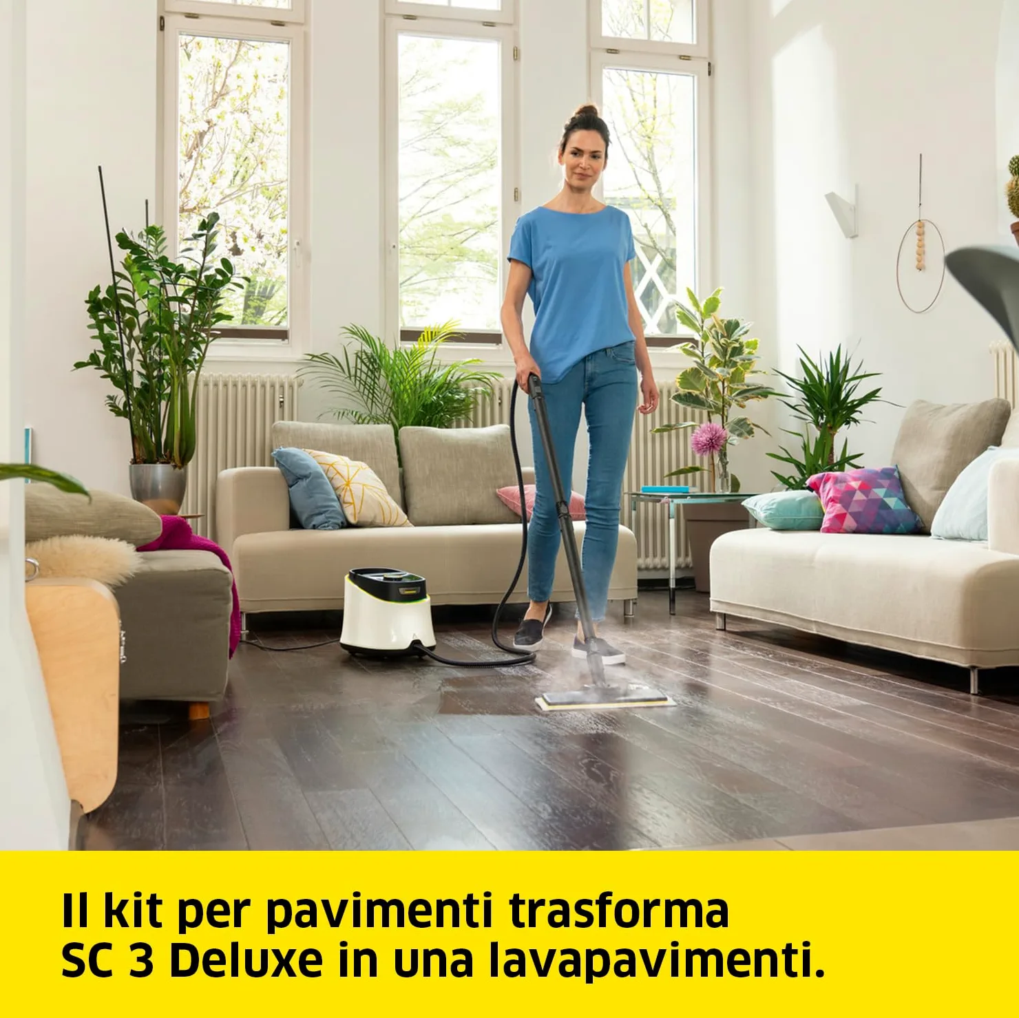 KÄRCHER Pulitore a Vapore SC 3 Deluxe, Pressione 3,5 bar, Riscaldamento 30 sec, Potenza 1.900 W, Area di Lavoro 75 m², Serbatoio da 1L, Include kit pulizia pavimenti e filtro anticalcare