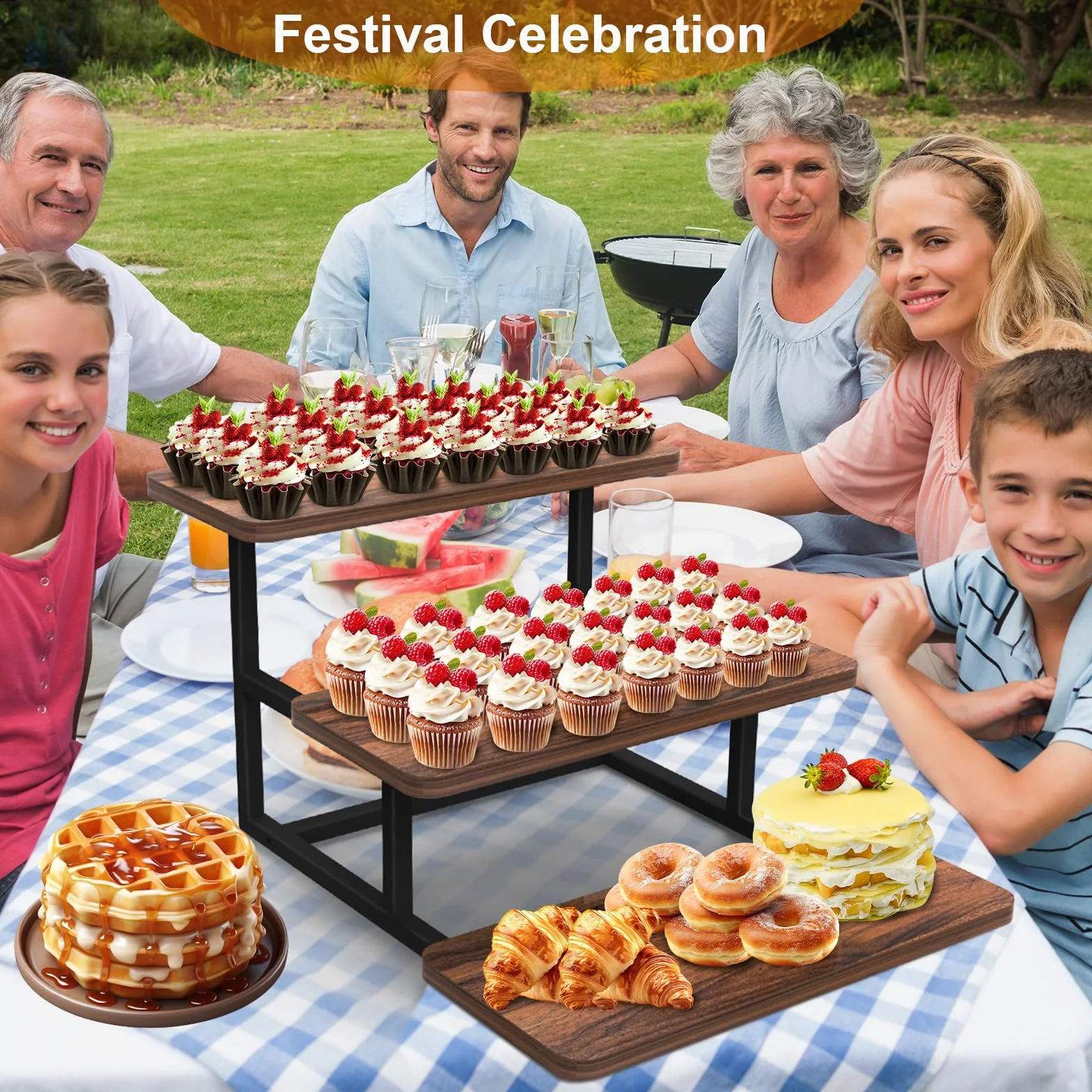 3 Livelli Alzata per Cupcakes, Alzata Per Torte Display, Alzatine per Allestimenti per 63 Cupcakes, Espositore in legno per Dolci e Frutta, Nuziali Compleanno Partito Buffet Baby Shower
