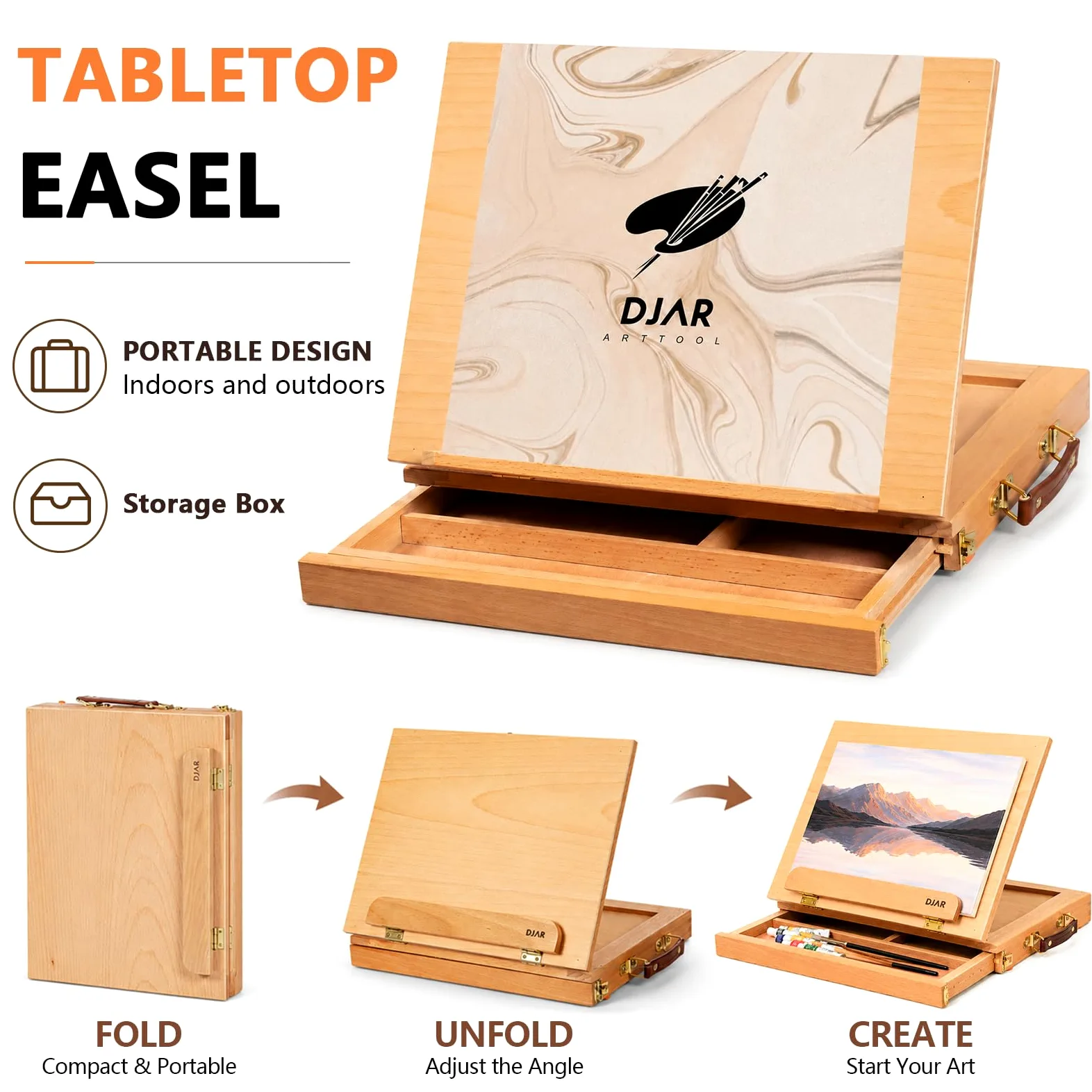 DJAR Set di 50 colori acrilici con cavalletto da tavolo, 24 colori acrilici, album da disegno, blocchi per pittura e kit completo di forniture artistiche acriliche per adulti, adolescenti e