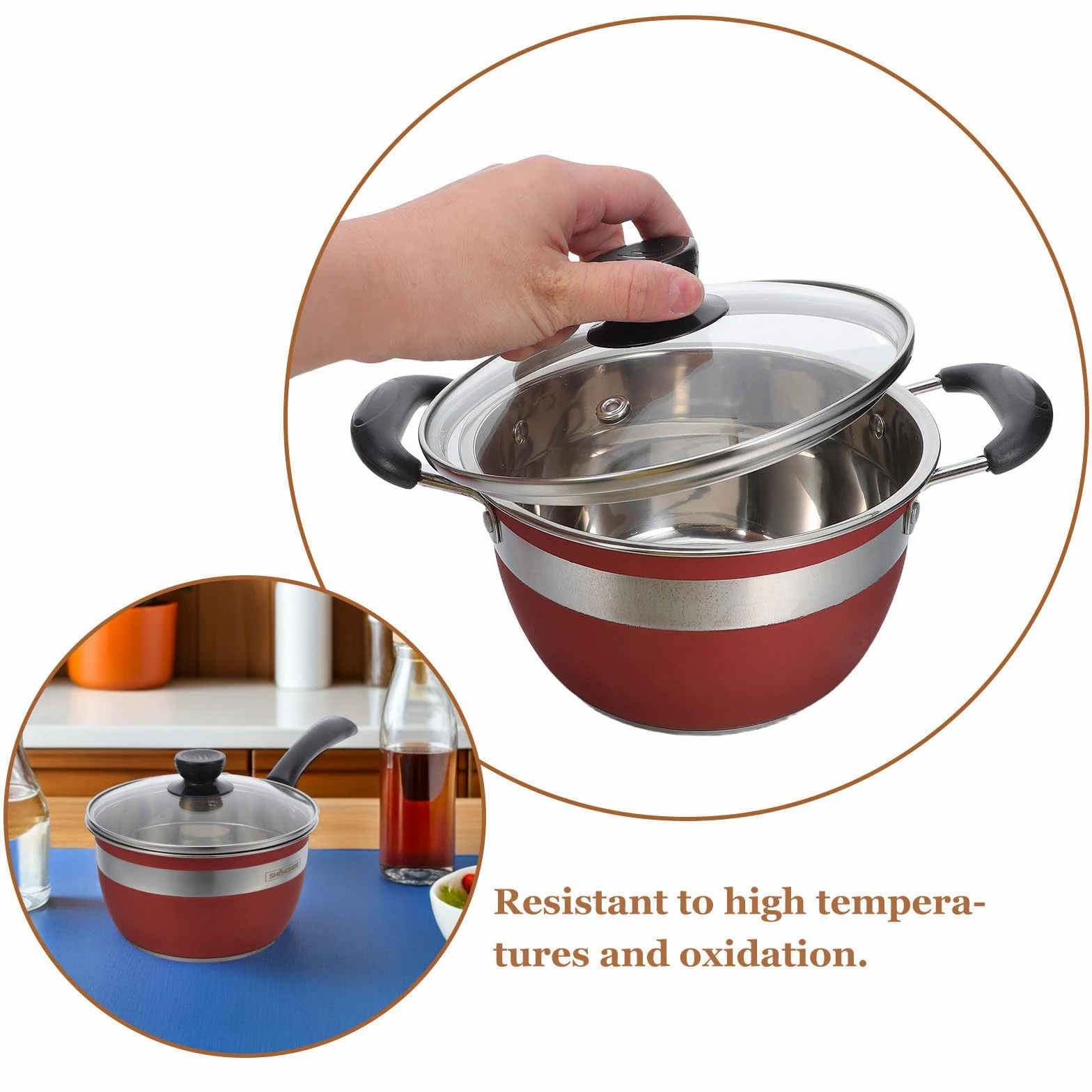 Set di Pentole in Acciaio Inox 12 Pezzi Rosso per Cucina | Compatibile con Piani Cottura, Rivestimento Antiaderente, Manici Ergonomici Anti-scottatura