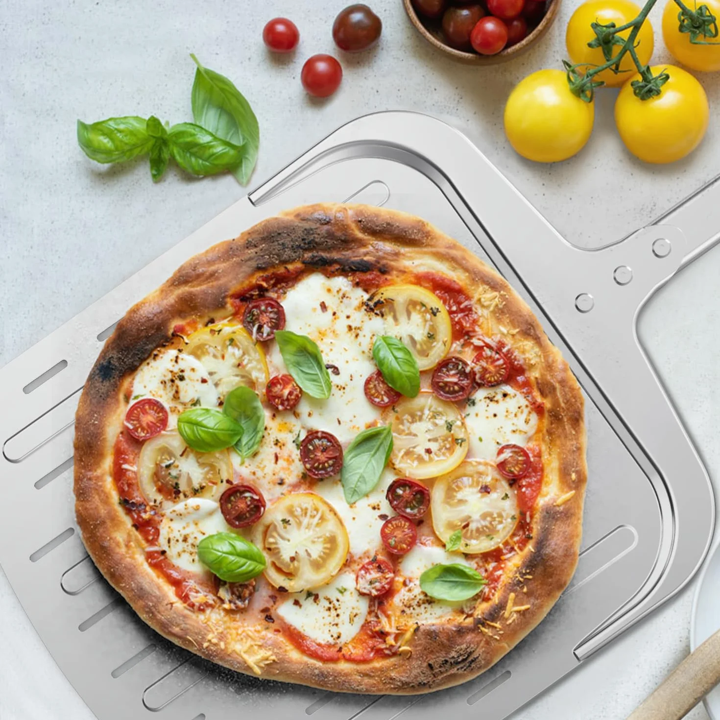 Honsdom Pala per Pizza 30cm, Pala Pizza Corta Forata in Alluminio Anodizzato Duro, Pala per Forno in Casa