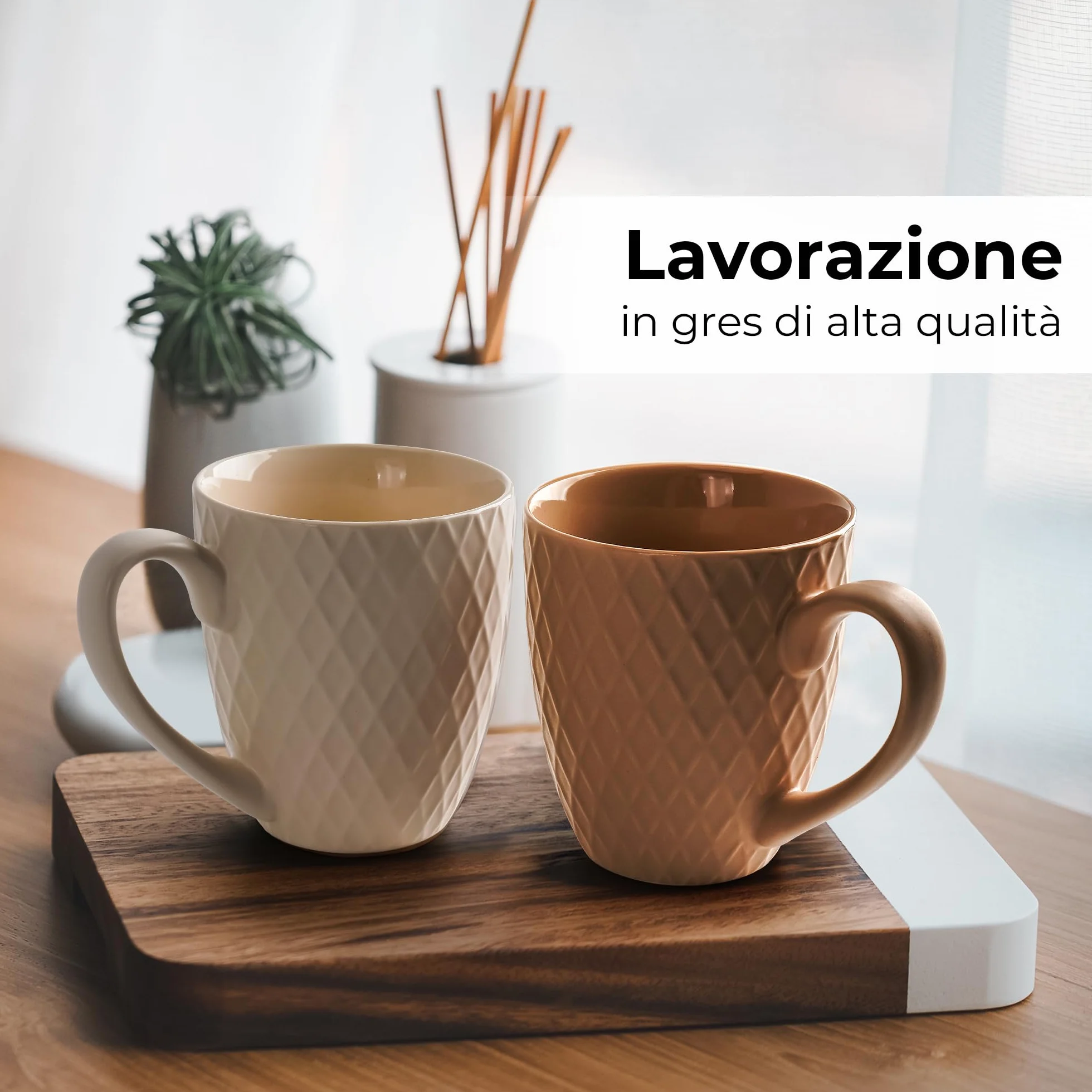 MIAMIO Palmanova Set di tazze da caffè in ceramica 400 ml Beige