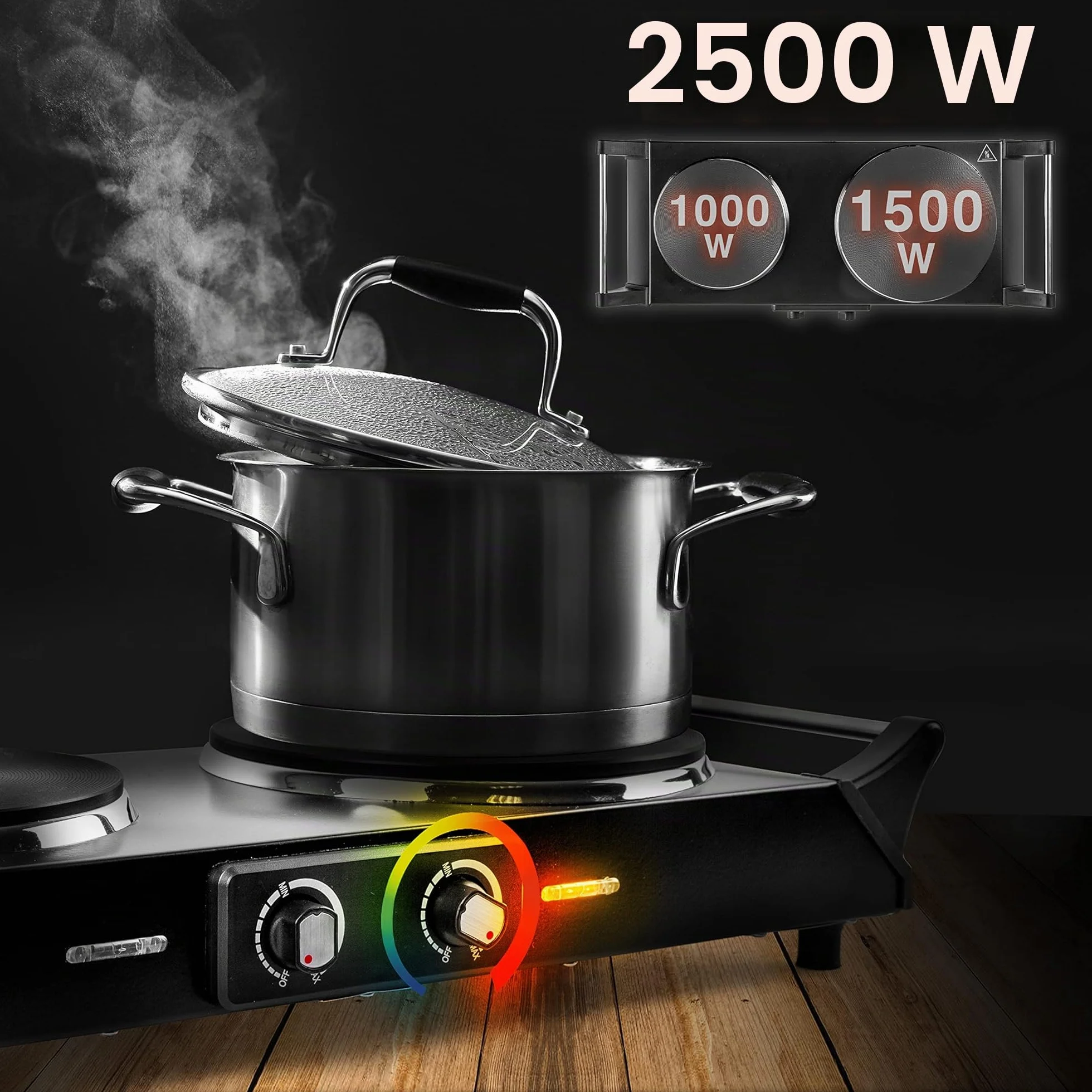 Fornello Elettrico 2500W 2 Piastre Ghisa Duronic HP2 BK