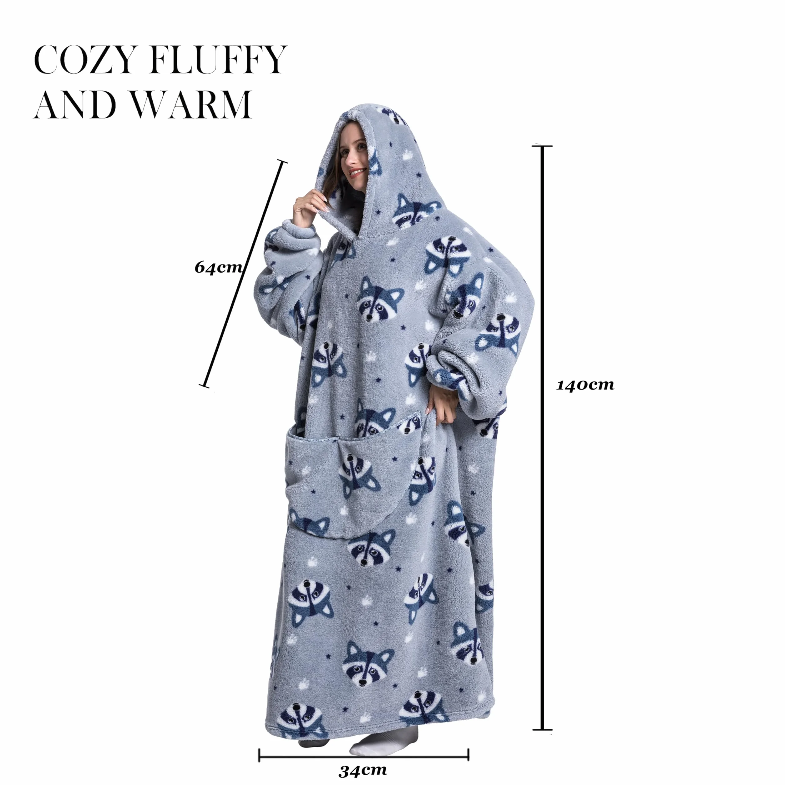 Coperta portatile con cappuccio, per donne e adulti, coperta con maniche, morbida e calda da indossare come regalo per fidanzata, mamma o mamma koala (Fox)