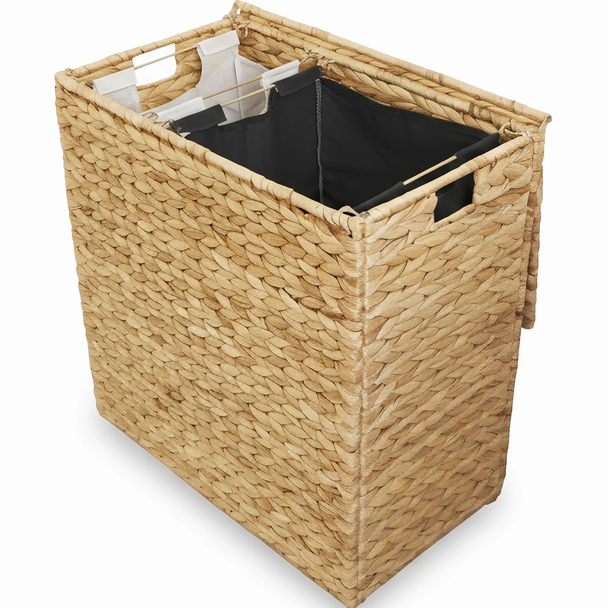 Naturlik Cesto Portabiancheria 120L XXL – 2 Scomparti in Giacinto d’Acqua Naturale Senza Plastica. Cesta Biancheria Pieghevole con Coperchio e Sacchi Rimovibili
