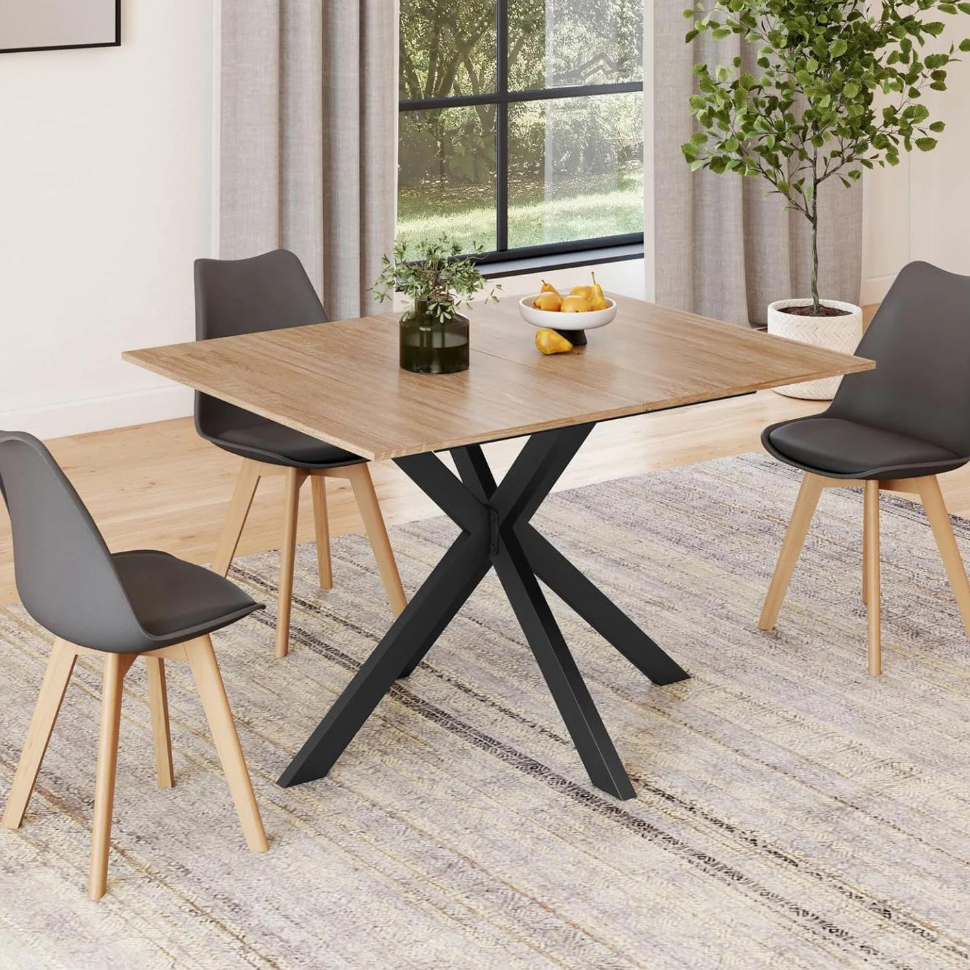 IDMarket - ALIX Tavolo da pranzo rettangolare allungabile per 4-8 persone con gamba in legno e ragno nero 120-160 cm