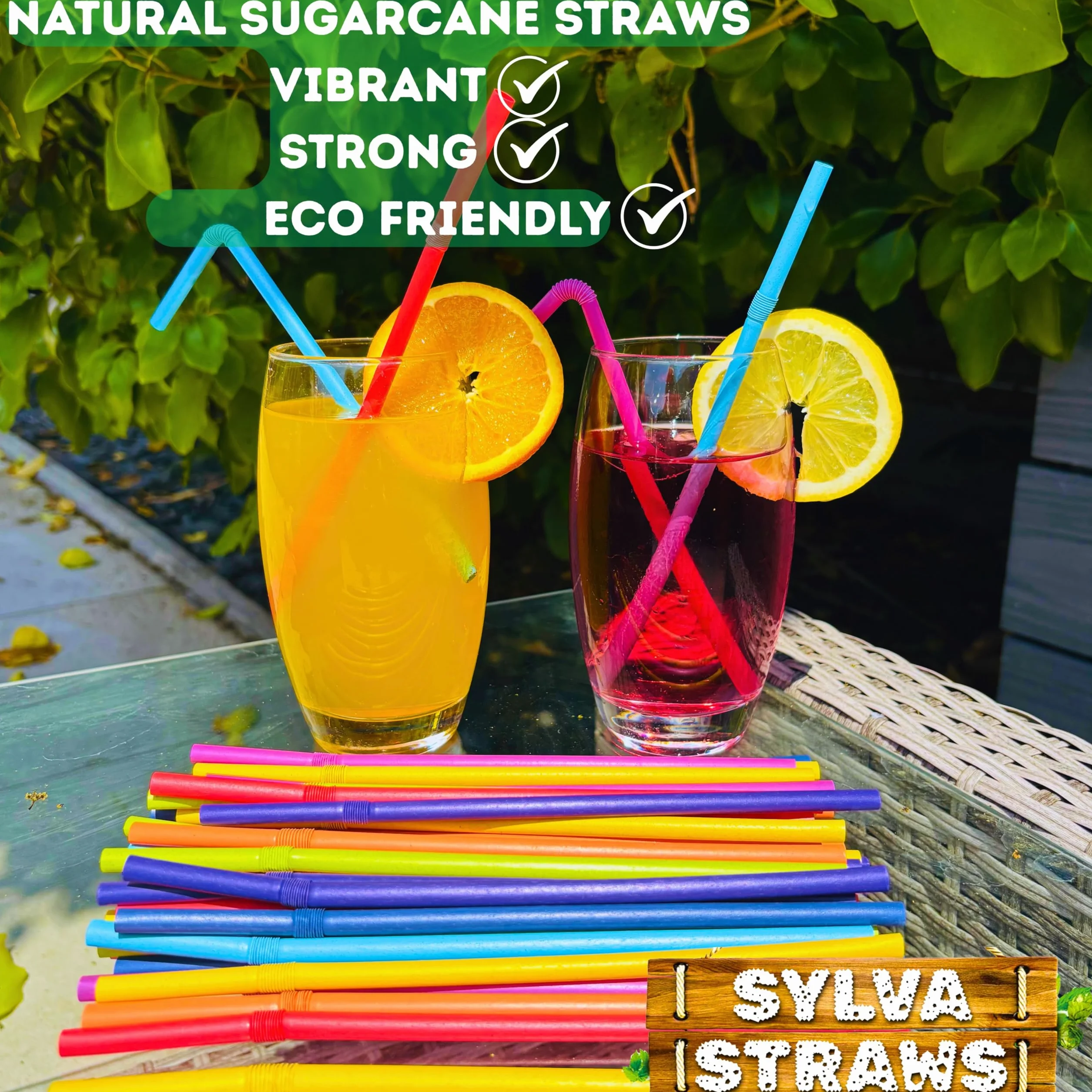 SYLVA 100 cannucce flessibili multicolore pieghevoli – Cannucce di canna da zucchero per cocktail, frullati, frappè – Cannucce in fibra naturale di canna da zucchero, cannucce robuste per bevande