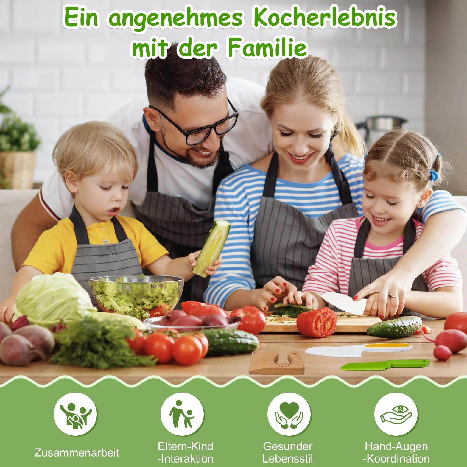 Set di 8 coltelli da cucina per bambini, per tagliare e cucinare, frutta o verdura, incluso coltello in legno, tagliere e pelapatate, pesce