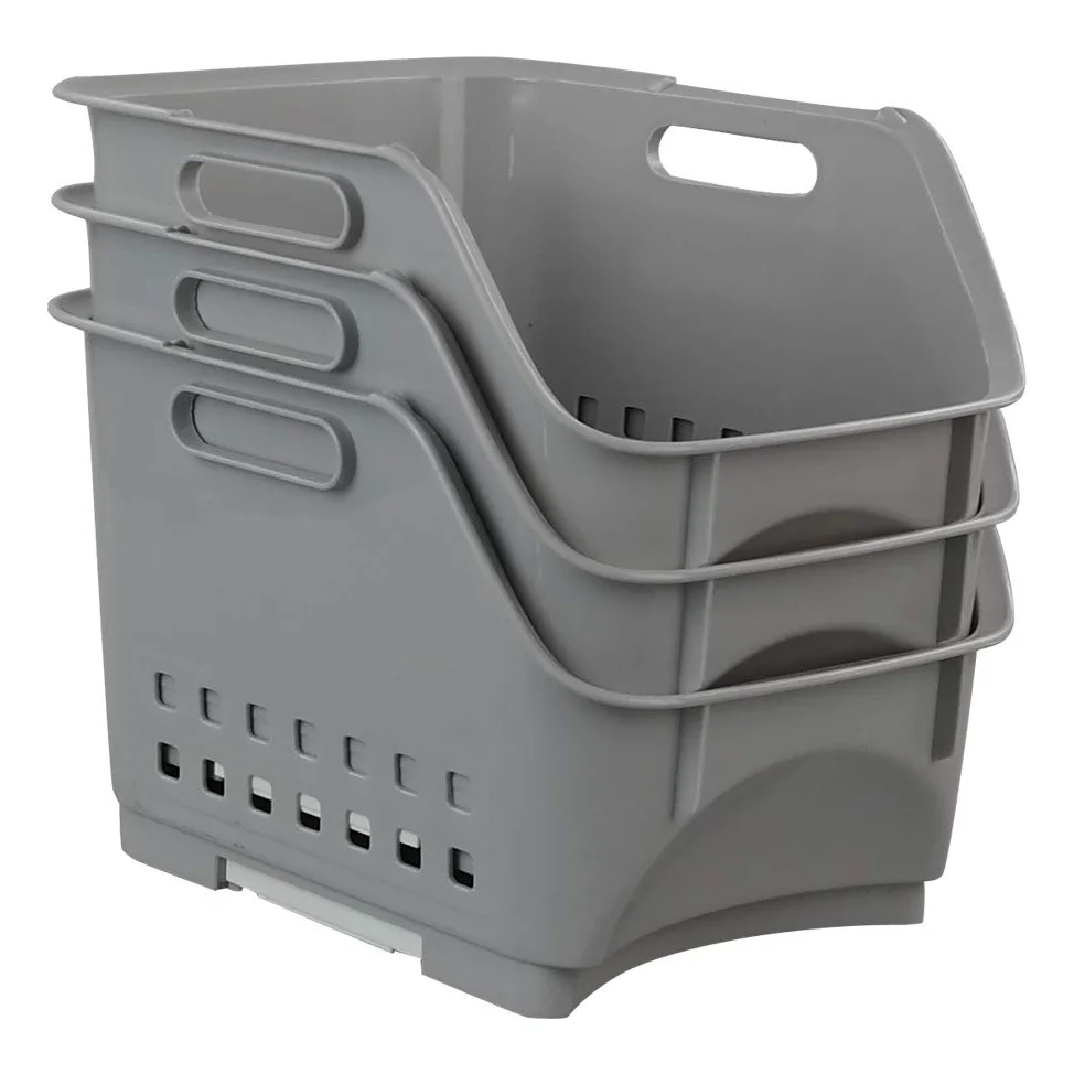 Bblie 3 Ripiani Cesti Impilabili Da Cucina, Grigio Cassetta Pieghevole In Plastica Scatola Di Plastica