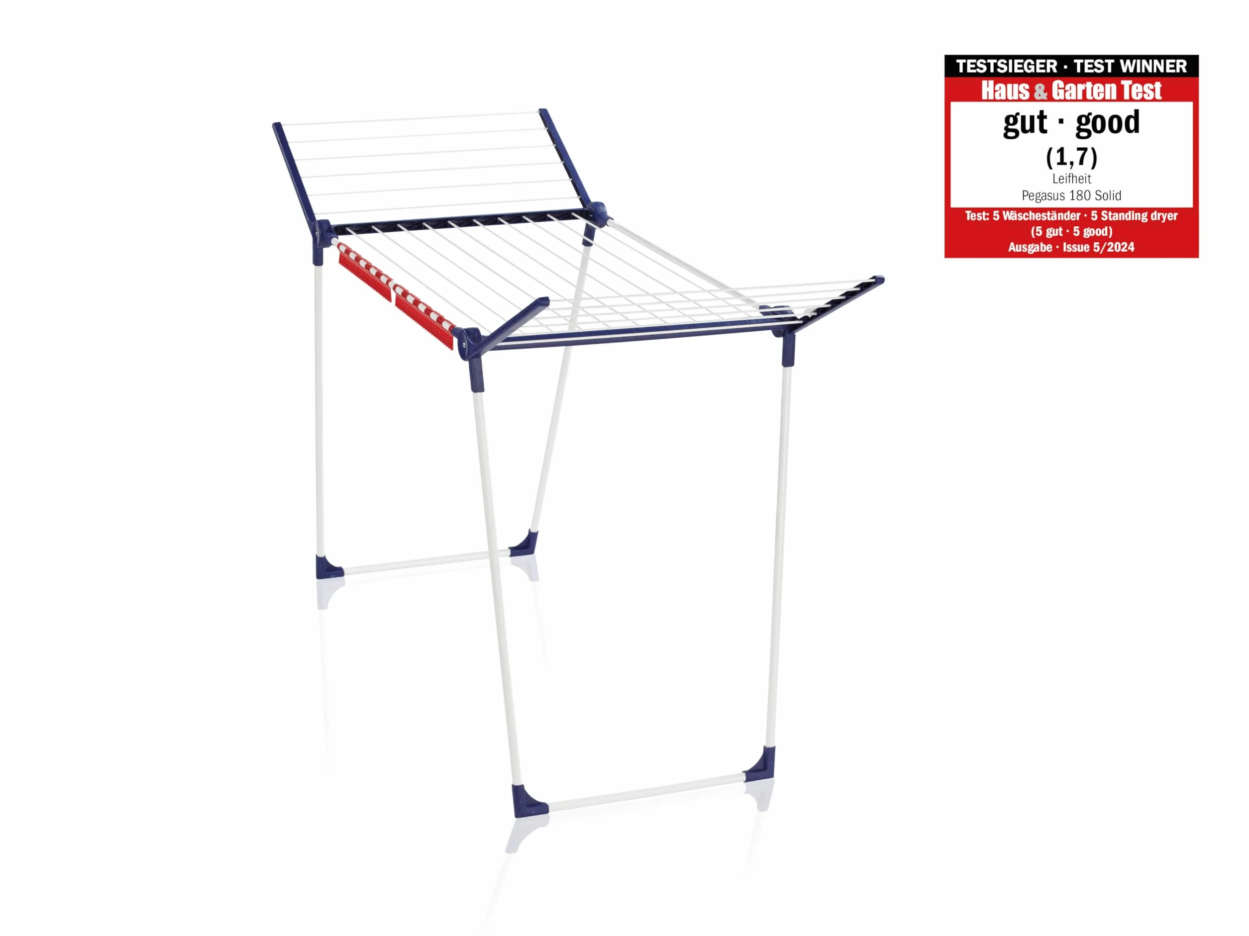 Leifheit Pegasus 180 Solid Stendibiancheria, Stendino Allungabile con Ali Pieghevoli, Stendibiancheria Estensibile per Interni ed Esterni