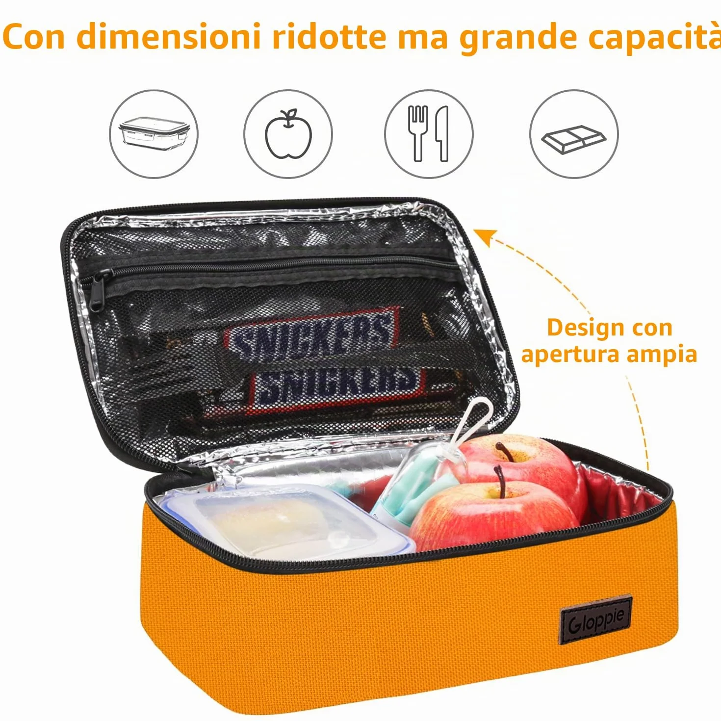 Gloppie - Mini Lunch Box Piccola Borsa per il pranzo per gli uomini Donne - Isolato LunchBox Termico Pranzo Scatole Pranzo Secchio Bento Box contenitori per alimenti Riutilizzabili Panini Box,Arancia