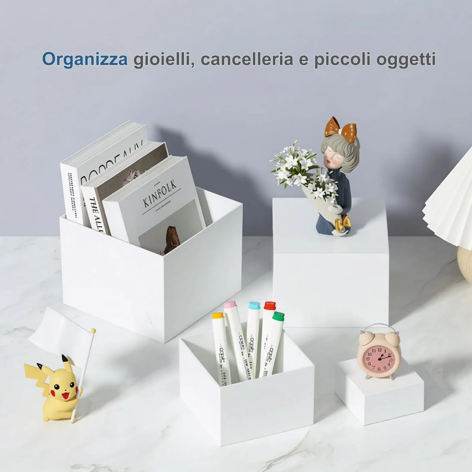 FUSHITON 6 Pezzi Alzata per Dessert in Plastica Bianca, Supporti di Presentazione per Buffet - Cubi Espositivi a 5 Facce Impilabili per Pasticceria, Decorazione, Negozio (6 Dimensioni Diverse)