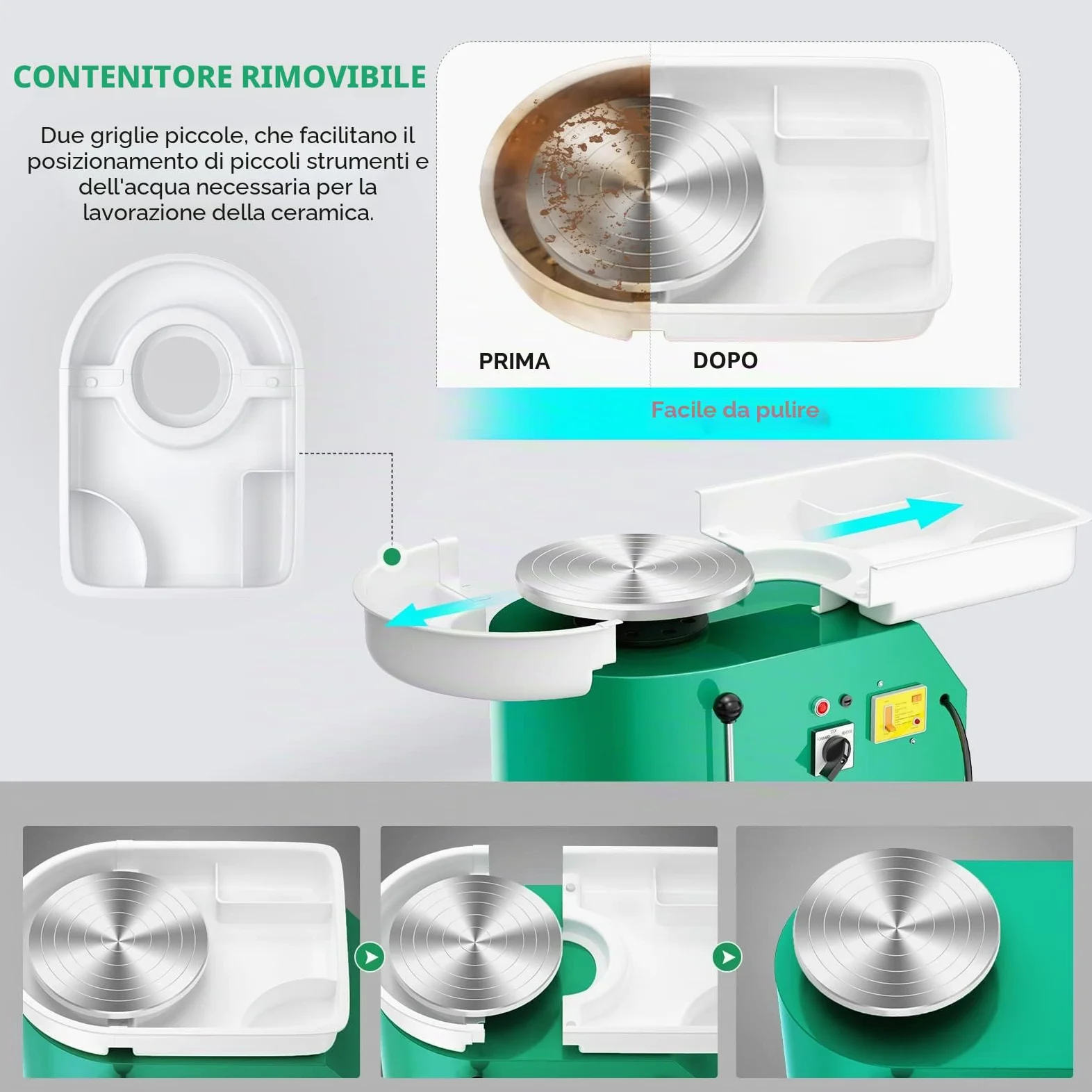 Tornio per Ceramica, 25CM Macchina da Tornio per Argilla che Forma la Macchina 350W Strumento Elettrico di Argilla fai da te con Pedale e Bacino Staccabile