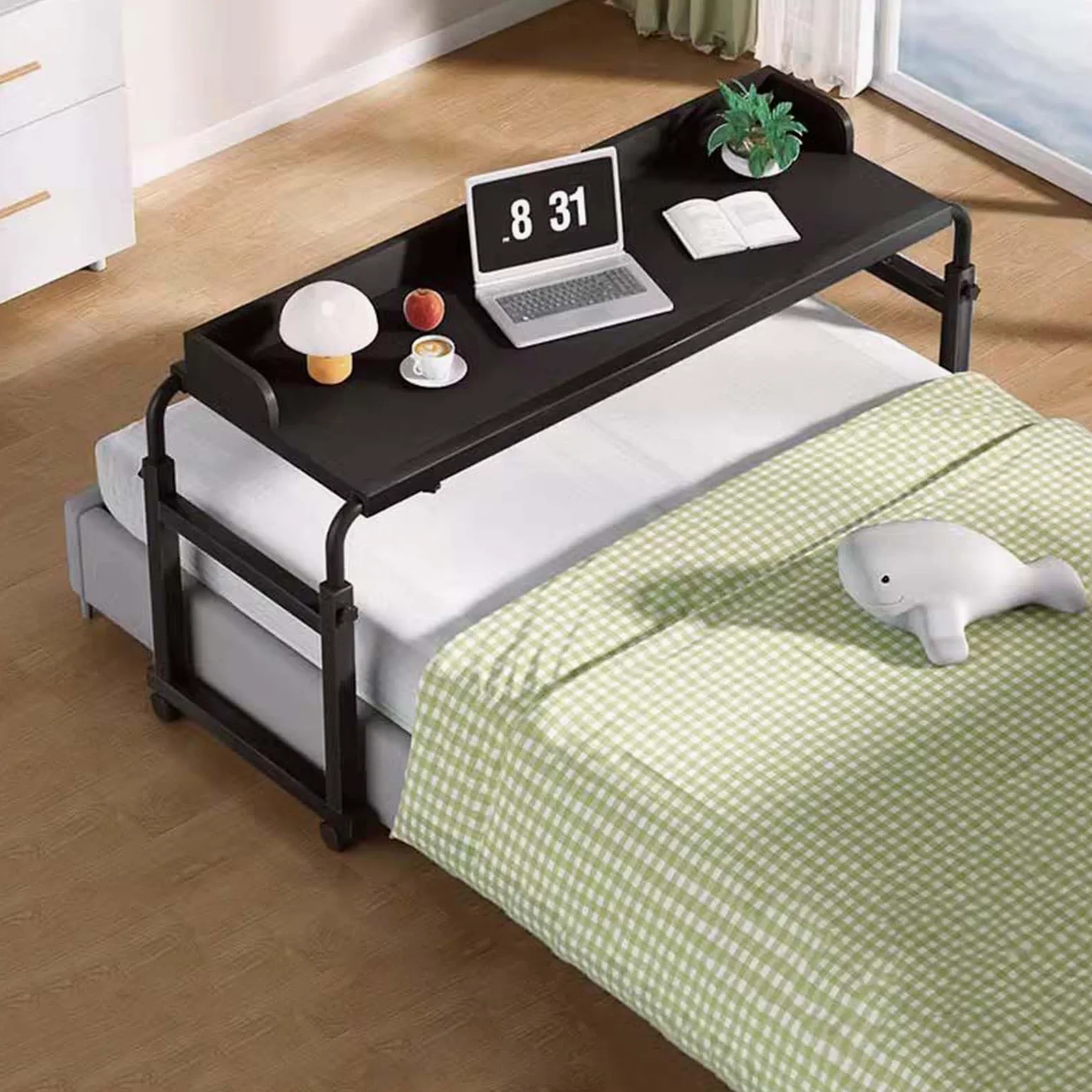 Tavolino A Croce,Alimenti Scrivania Tavolo Medico Con Rotelle Per Banco Da Lavoro Mobile Per Laptop Tavolino Da Letto Mobile Lunghezza E Altezza Regolabili Del Desktop Scrivania Portaogg(Color:black)