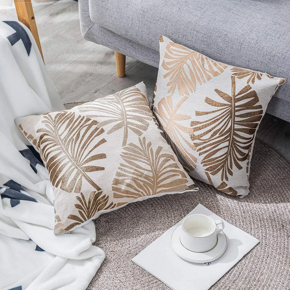 2 Pezzi Federe Copricuscini 45 x 45 cm, Federa per Cuscino Decorazioni in Lino con Cerniera Invisibile,Fodere Cuscini per Divano, Sofà, Interni ed Esterni. (dorato)