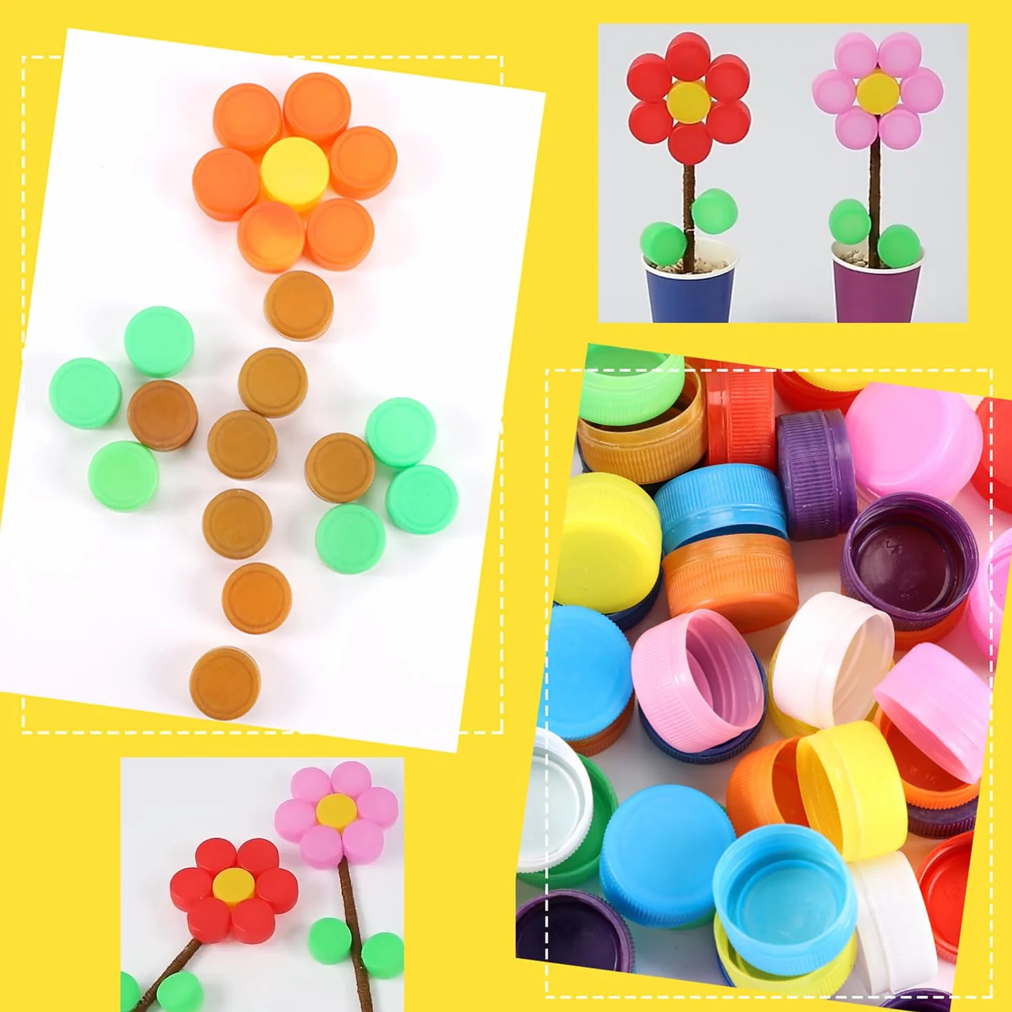 100 Tappi di Plastica Colorati per Bottiglie, PE Tappi Plastica Bottiglie, Progetti DIY Bambini Eco-Friendly, attività Scolastiche E Creative (10 Colori (Senza Nero e Bianco))
