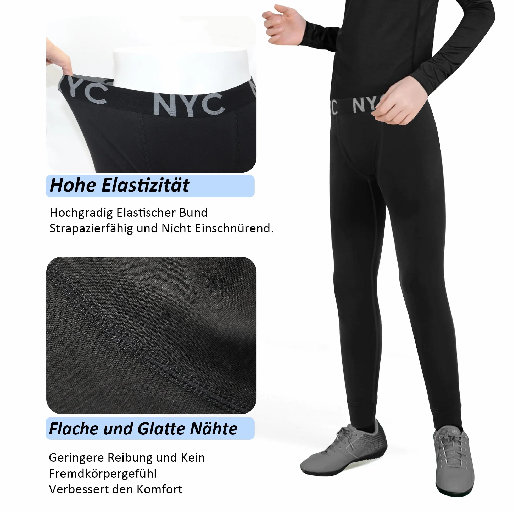 Uizuooy 1 Pezzi Bambini Compression Pantaloni Ragazzi Intimo Sportivo Cotone Nero Basket Running Sport Tights Leggings 2601 2BL 146-152