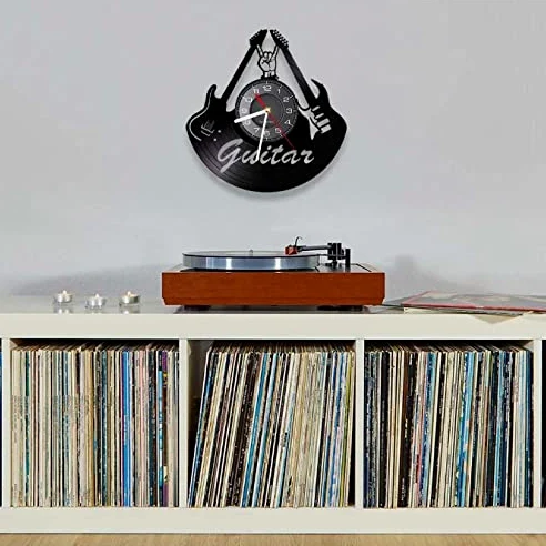 Chitarre elettriche Retro Rock And Roll Disco in Vinile Orologio da Parete Band Music Studio Decor Disco in Vinile Craft Design Moderno Orologio a Tempo