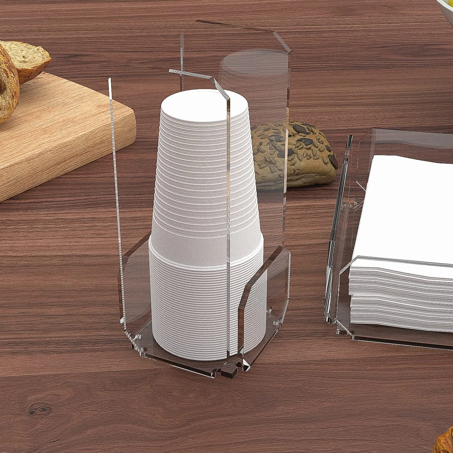 Portabicchieri plastica vetro acrilico trasparente modello Musa, porta bicchieri da tavolo buffet design moderno, made in Italy