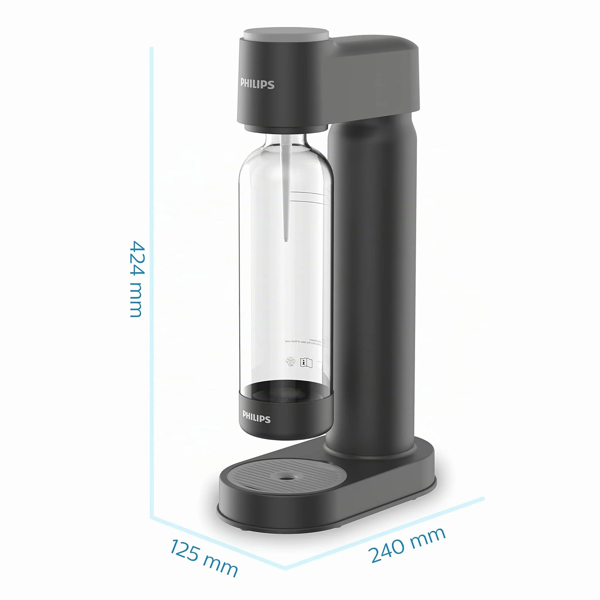 Philips Water GoZero Soda maker Lite ADD4901BK/10, nero, bottiglia d'acqua da 1 l, bombola di CO2 da 60 l