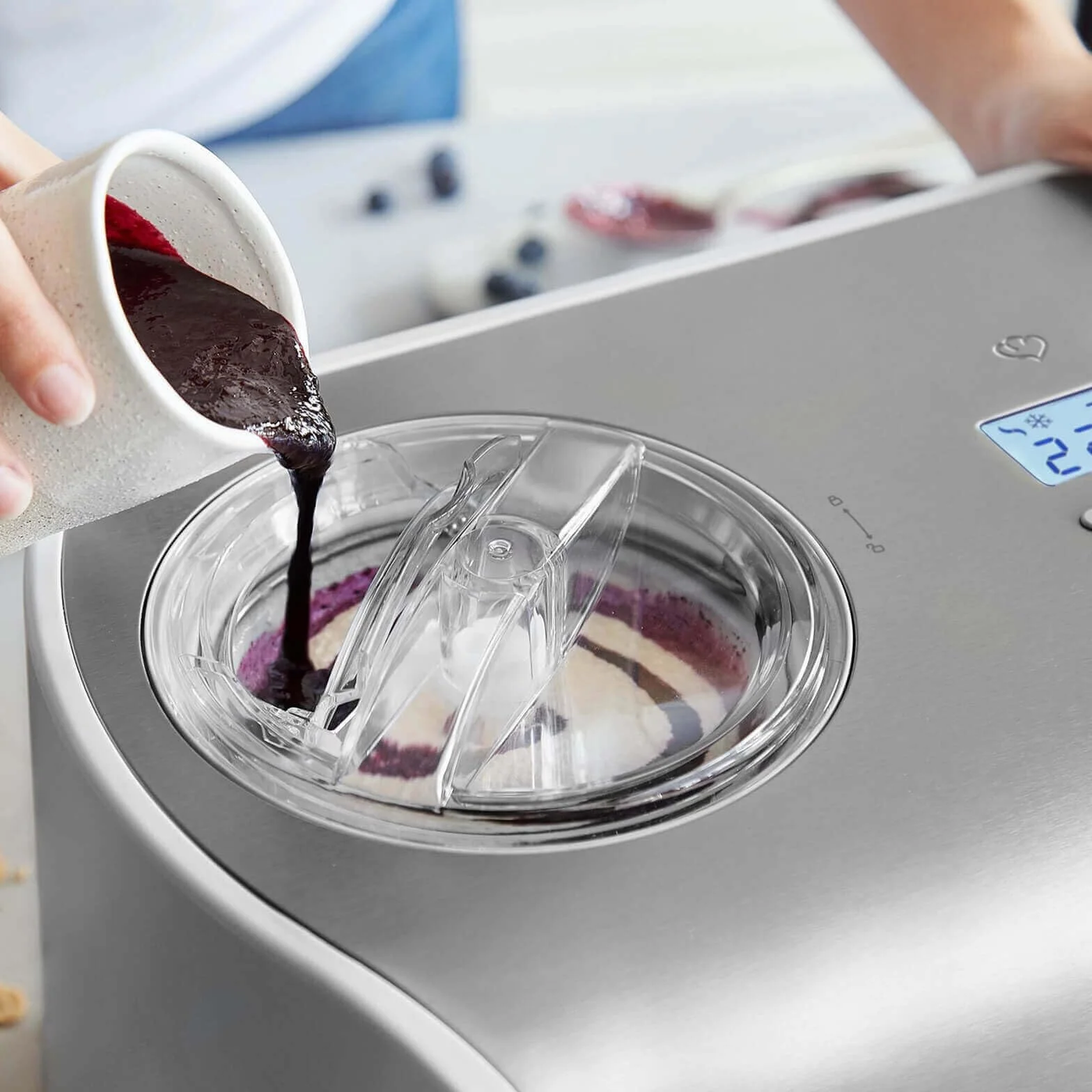 SPRINGLANE Gelatiera Elli con compressore autoraffreddante, gelatiera in acciaio inossidabile con contenitore per gelato rimovibile (Argento, 1,2 L)
