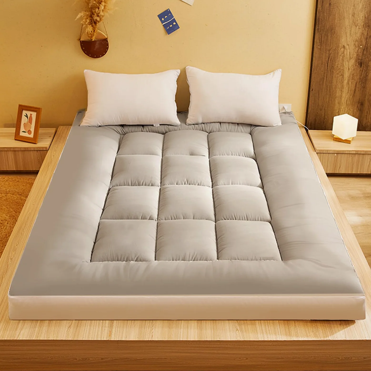 Materassi giapponesi King Size, coprimaterasso in gel e memory foam per letto matrimoniale, traspirante, futon, materasso da pavimento (200x220cm Cammello)